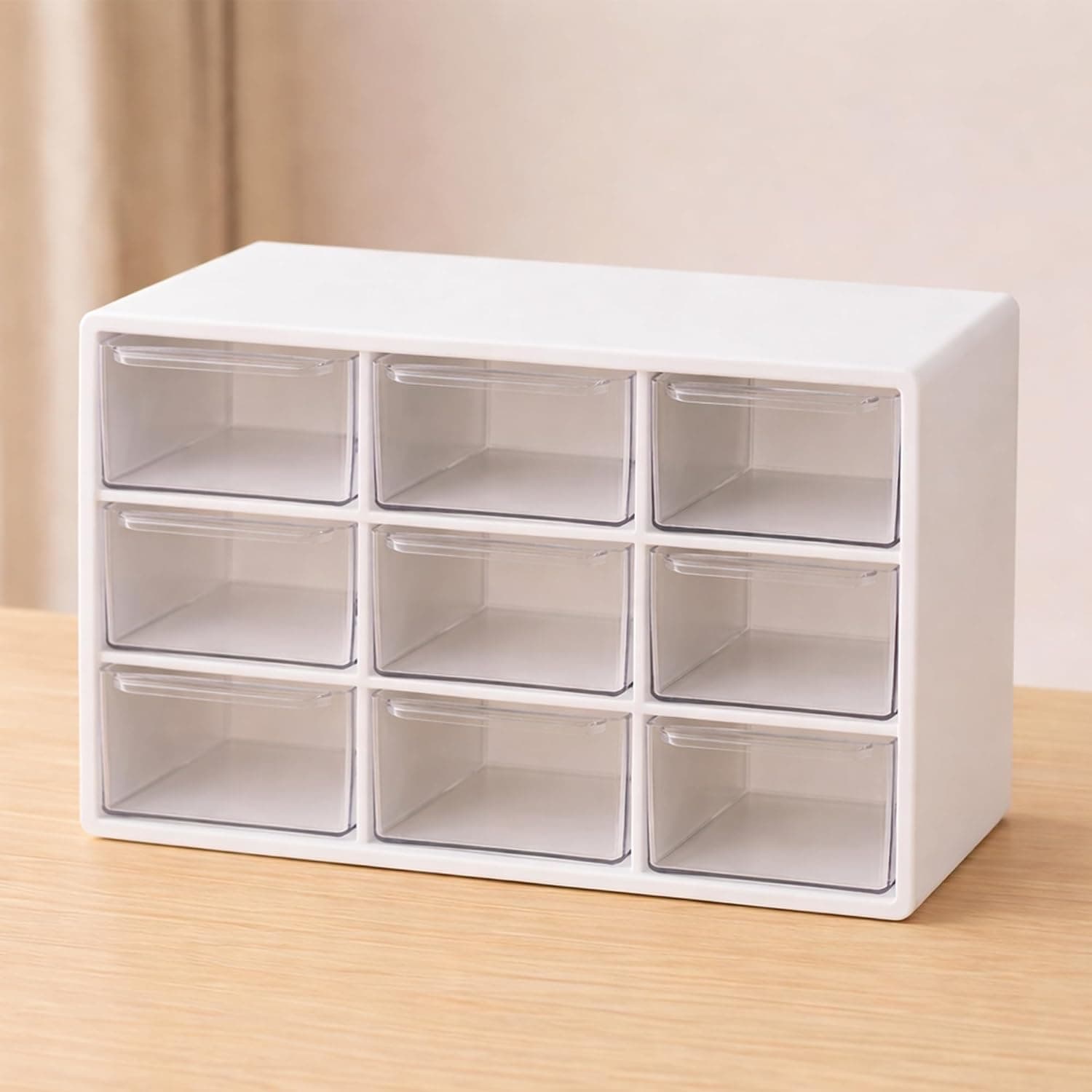 Desk Organizer Box with 9 Compartments, Plastic Desktop Storage Box for Hardware Beads Makeup Office Supplies and Craft Storage, White Small Item Organizer for Home School Workspace Countertop Use