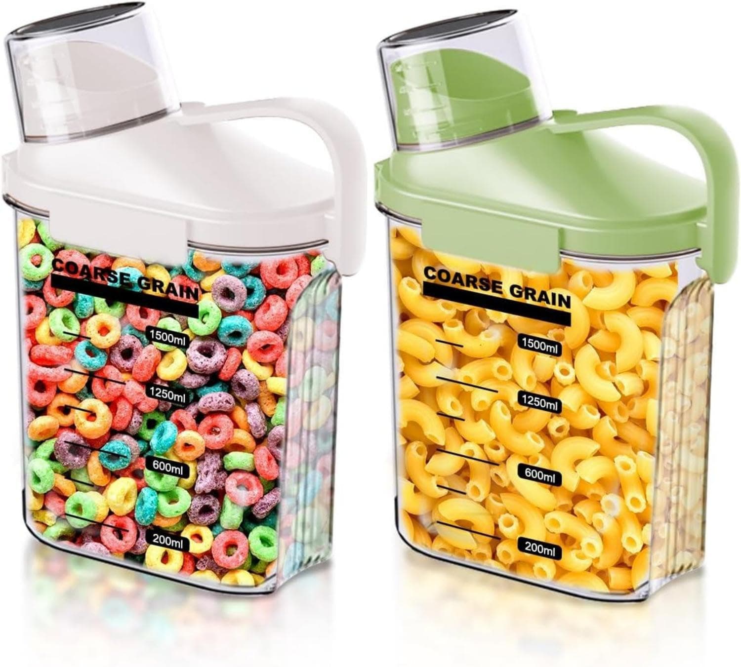 YelaJoy 2PCS Airtight Dry Food Container, Clear BPA-Free Plastic Cereal Storage,for Kitchen Pantry,with Pouring Spout Measuring Cup, 51fl.oz/1.5L