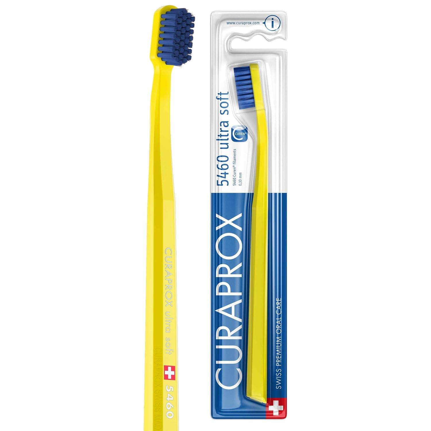 Curaprox CS 5460 Ultra-Soft Toothbrush – Adult Tooth and Gum Care | Super Soft Curen® Bristles for Gentle Cleaning | Yellow-Blue, Single Pack | Made in Switzerland