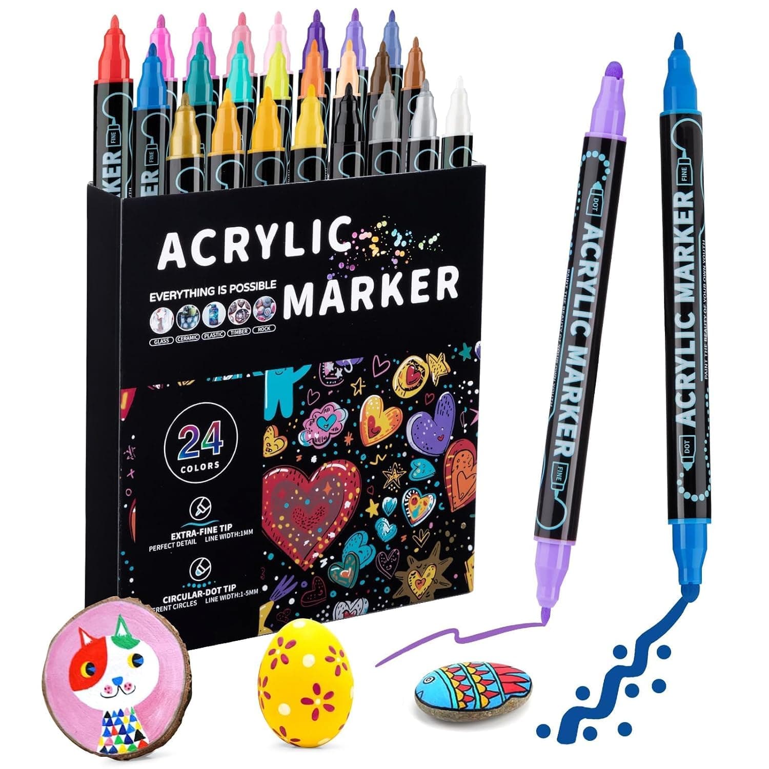 X spring Dual Tip Acrylic Paint Pens Markers, Quick-Drying Non-Toxic Acrylic Paint Pens for Stone Metal Paper Crafts, Essential Drawing Supplies for School Home Office Art Activities