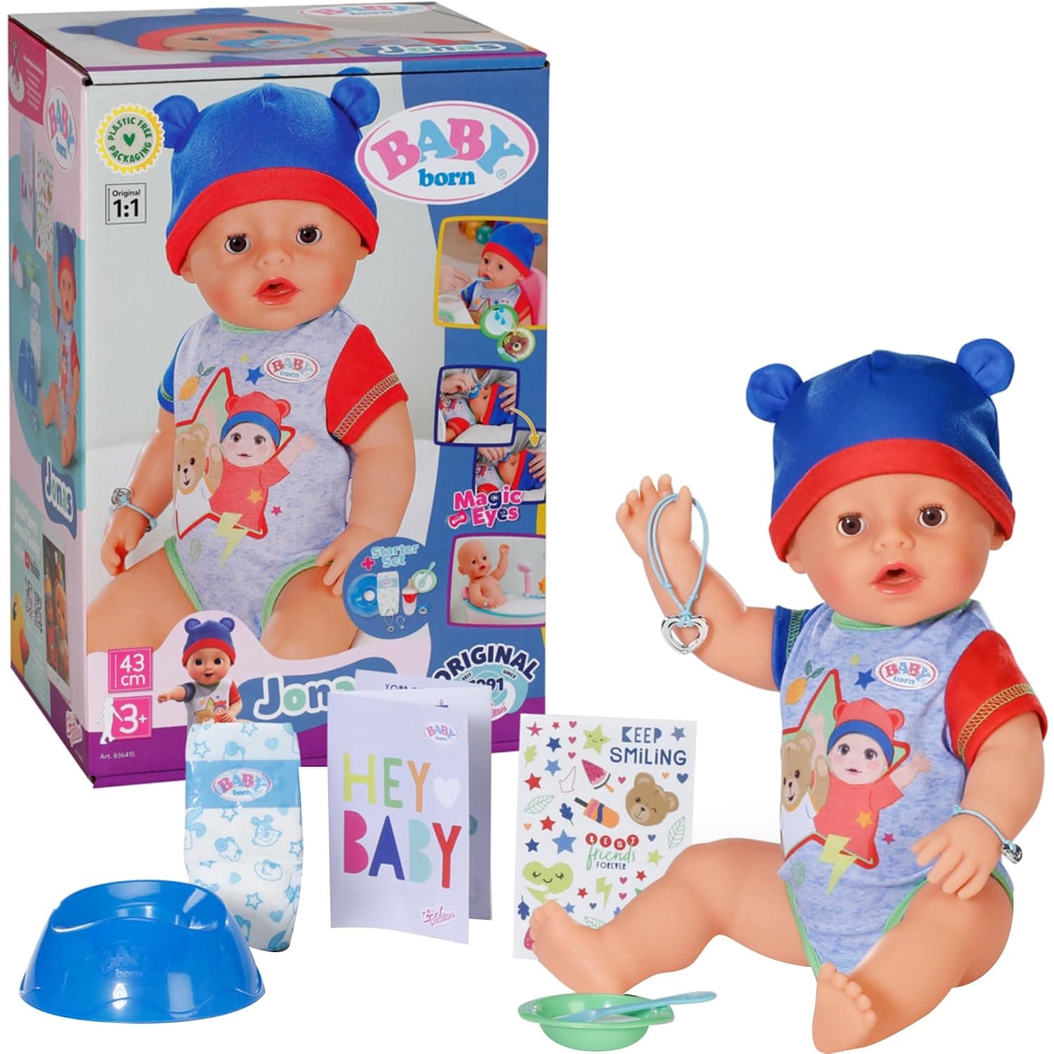 BABY born 836415 Jonas 43 cm, Baby Doll with 10 Functions and Accessories, for Children from 3 Years, Works without Battery, 43 cm Doll, Zapf Creation | Accessories included, romper included, works without batteries, from 3 years
