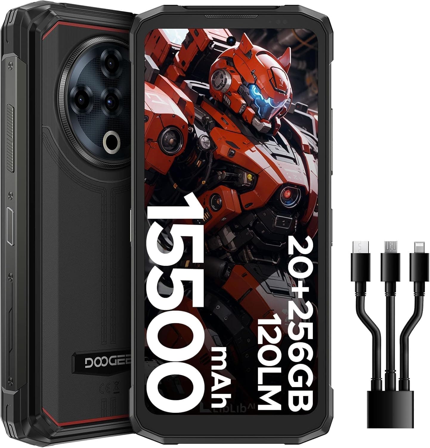 Fire 6 Power Rugged Phone Dual Light Flashlight 6.56-inch HD+ 90Hz Display20GB+256GB 50MP Main Camera 15500mAh Cellphone