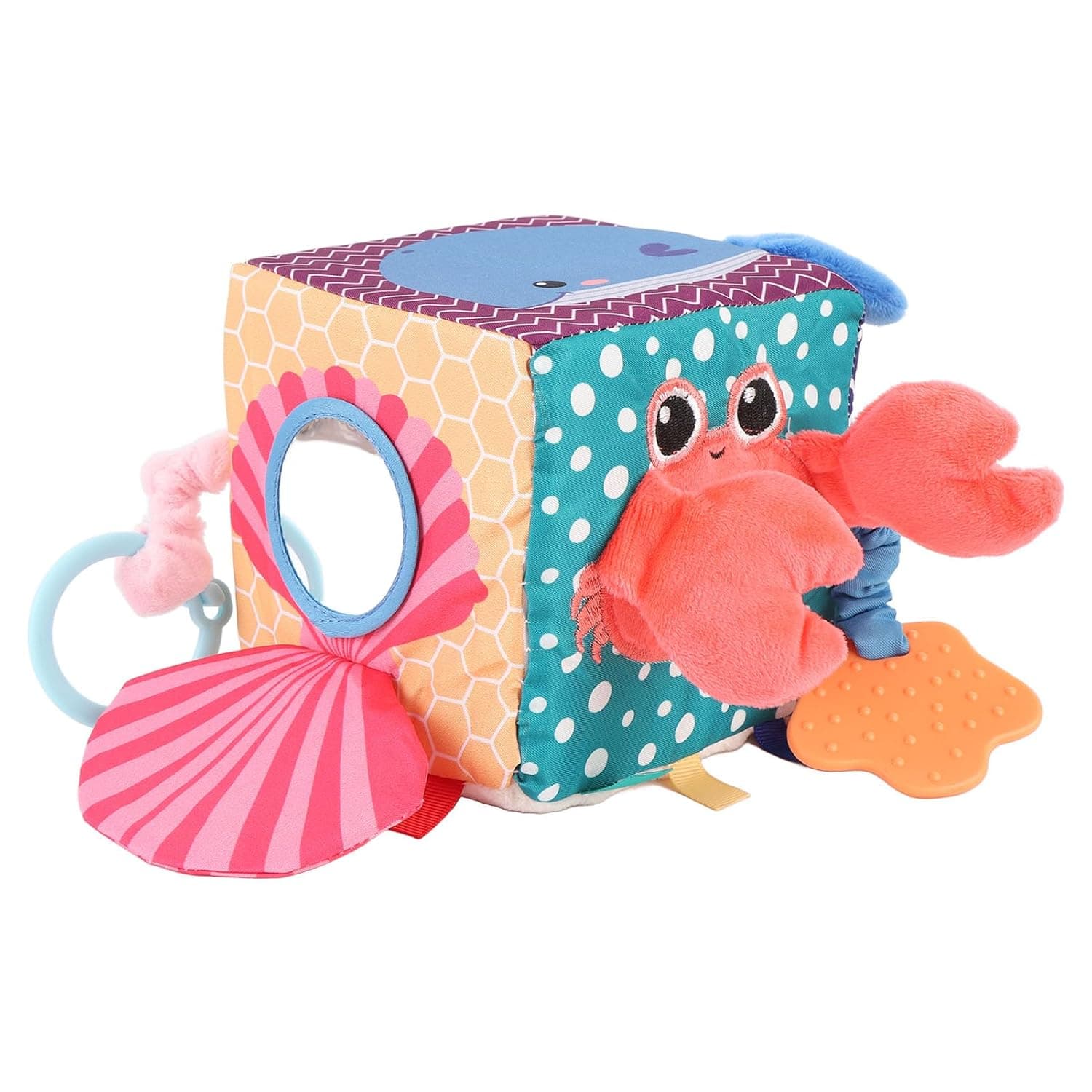 Denash Baby Soft Cube Rich Colors Soothing Rattle Ball Cloth Activity Toy for Crib, Fabric Baby Toy for Sensory Development and Curiosity, Ideal for Infant Playtime