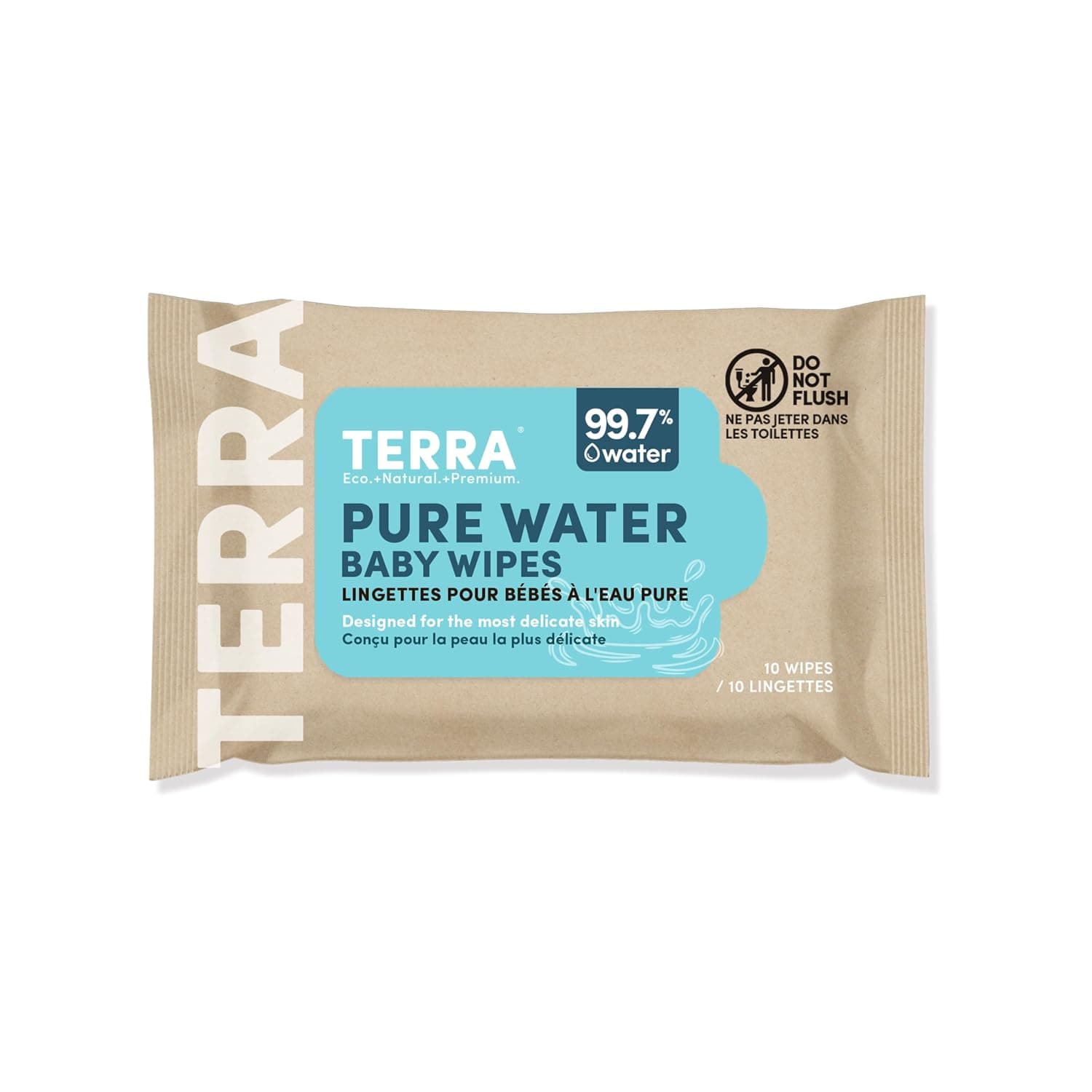 Terra Bamboo Baby Wipes: 99.7% Pure New Zealand Water, 100% Biodegradable Bamboo Fiber, 0% Plastic, For Sensitive Skin, No Harmful Chemicals or Unwanted Ingredients, 0+ Months, 1 Pack of 10 Wipes