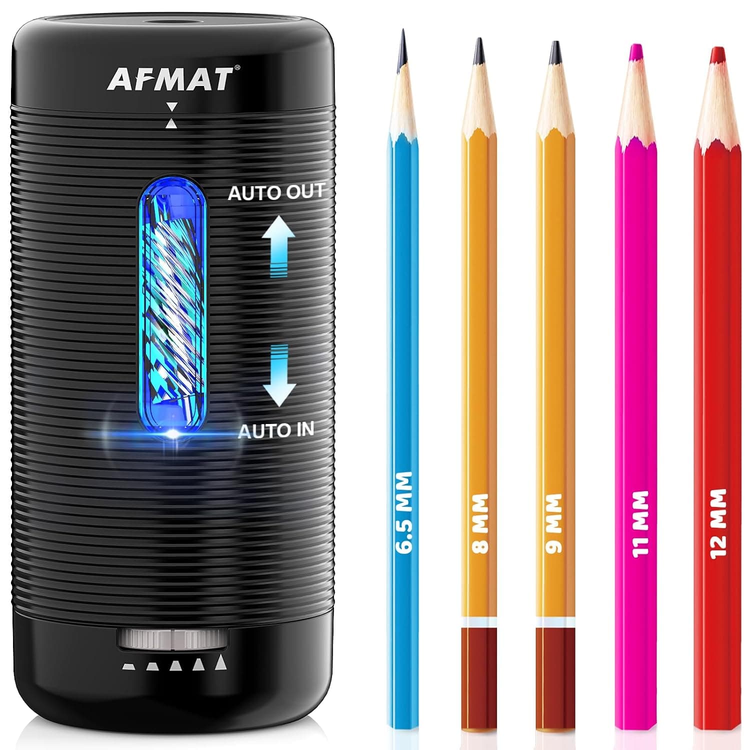 AFMAT Electric Pencil Sharpener, Fully Automatic Pencil Sharpener, Auto in & Out, Rechargeable Hands-Free Sharpeners for Jumbo & Colored Pencils (6.5-12mm), Portable for Home/Classroom/Office PSC2