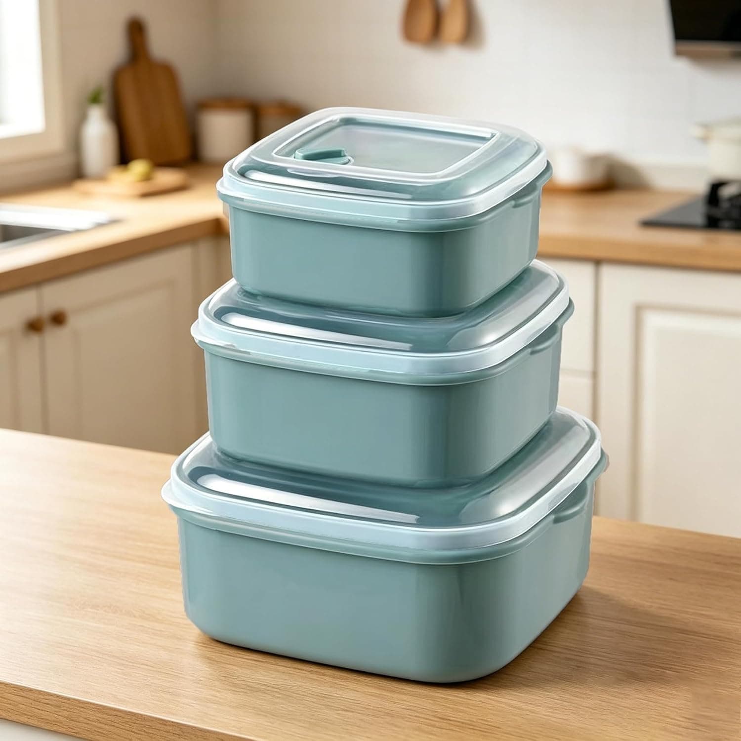 2026 New 3 Packs Food Storage Containers Set with Lids, Stackable Food Containers for Meal Prep Kitchen Pantry, Blue
