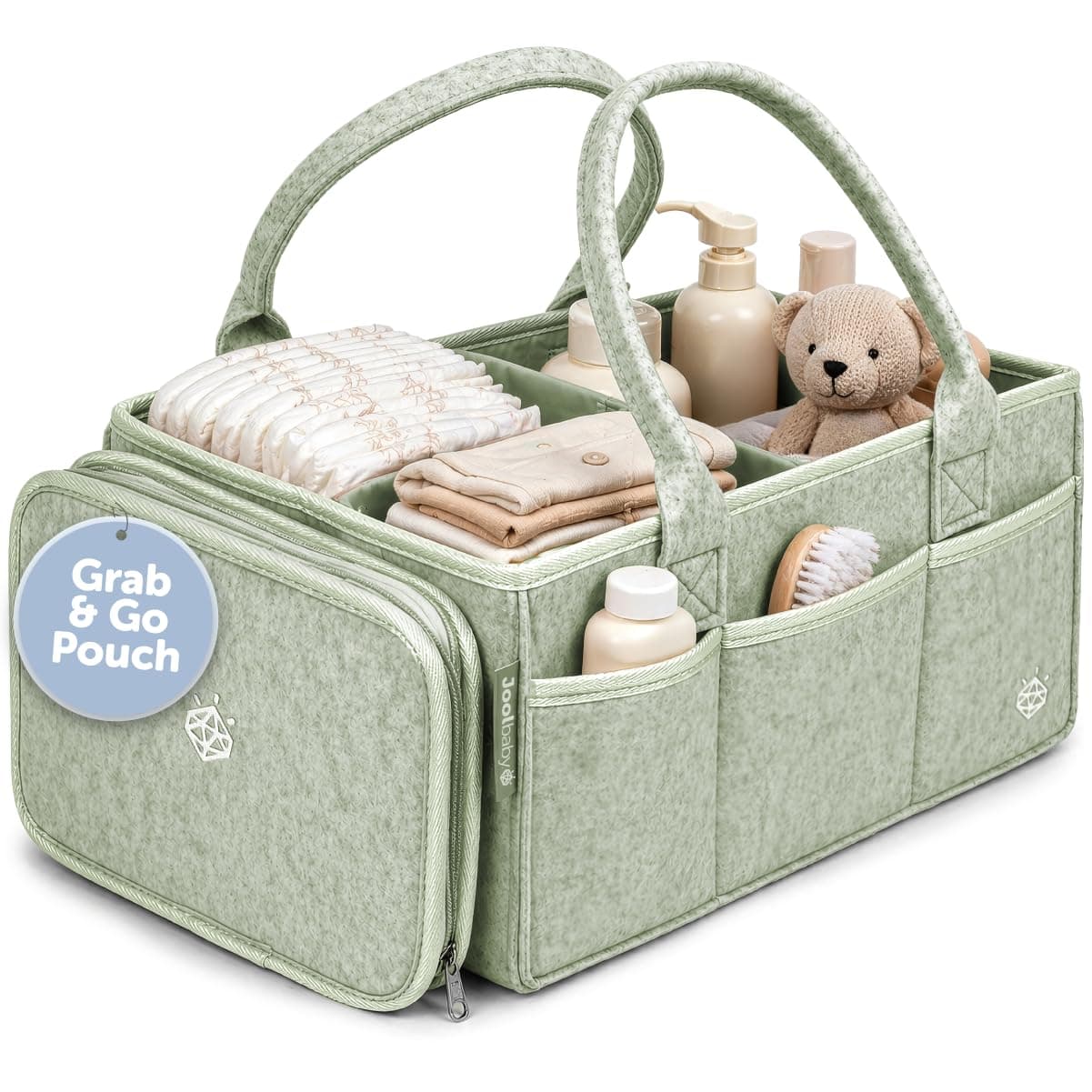Jool Baby Tag-Along Diaper Caddy – Nursery Storage Organizer for Newborn Essentials – Lightweight & Portable, Large Capacity (Sage)