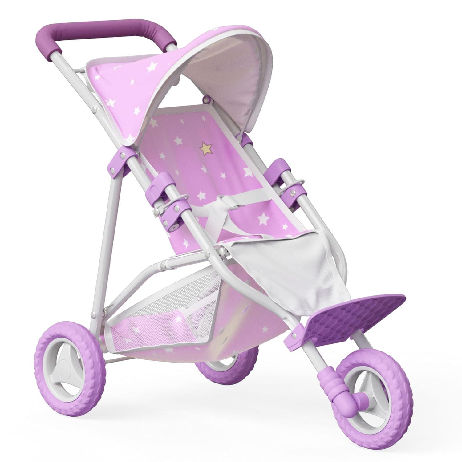 Olivia's Little World Purple Star Pram Stroller for Baby Dolls With Storage, Suitable for 16-18" Dolls, Accessories