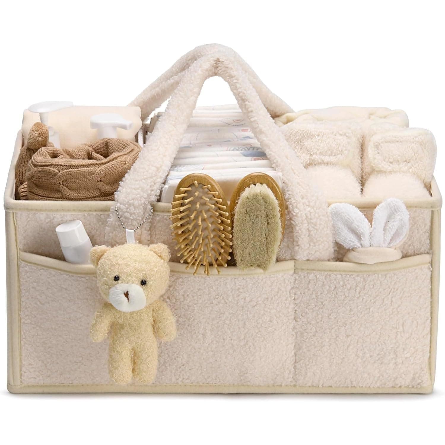 X spring Diaper Organizer, Portable Diaper Storage Basket with Handle, a must-have for any baby's room and the ideal diaper organizer for busy parents (White)