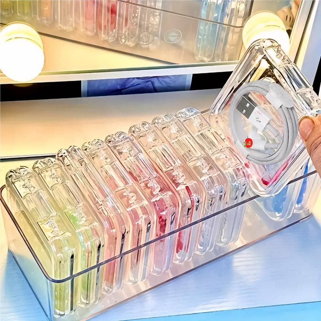Cable Organizer Storage Box with 12 Wire Ties,Desktop Cable Management Box with Switch, Power Cord Organizer for Office,Home,Desk Accessories Storage Stationery Supplies(Clear)