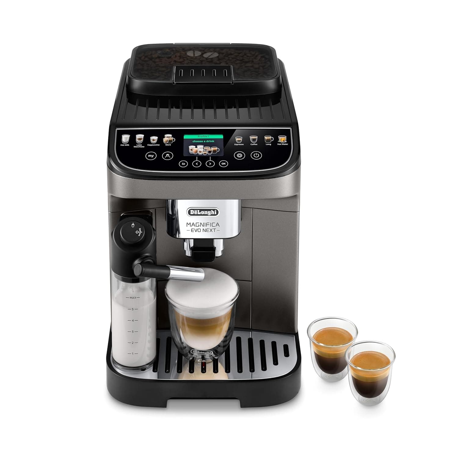 De'Longhi Magnifica Evo Next ECAM312.80.TB, Automatic Coffee Machine with Automatic Milk Frother, Bean for Cup- Coffee and Cappuccino Machine with Intuitive Touch Screen, Black/Titanium