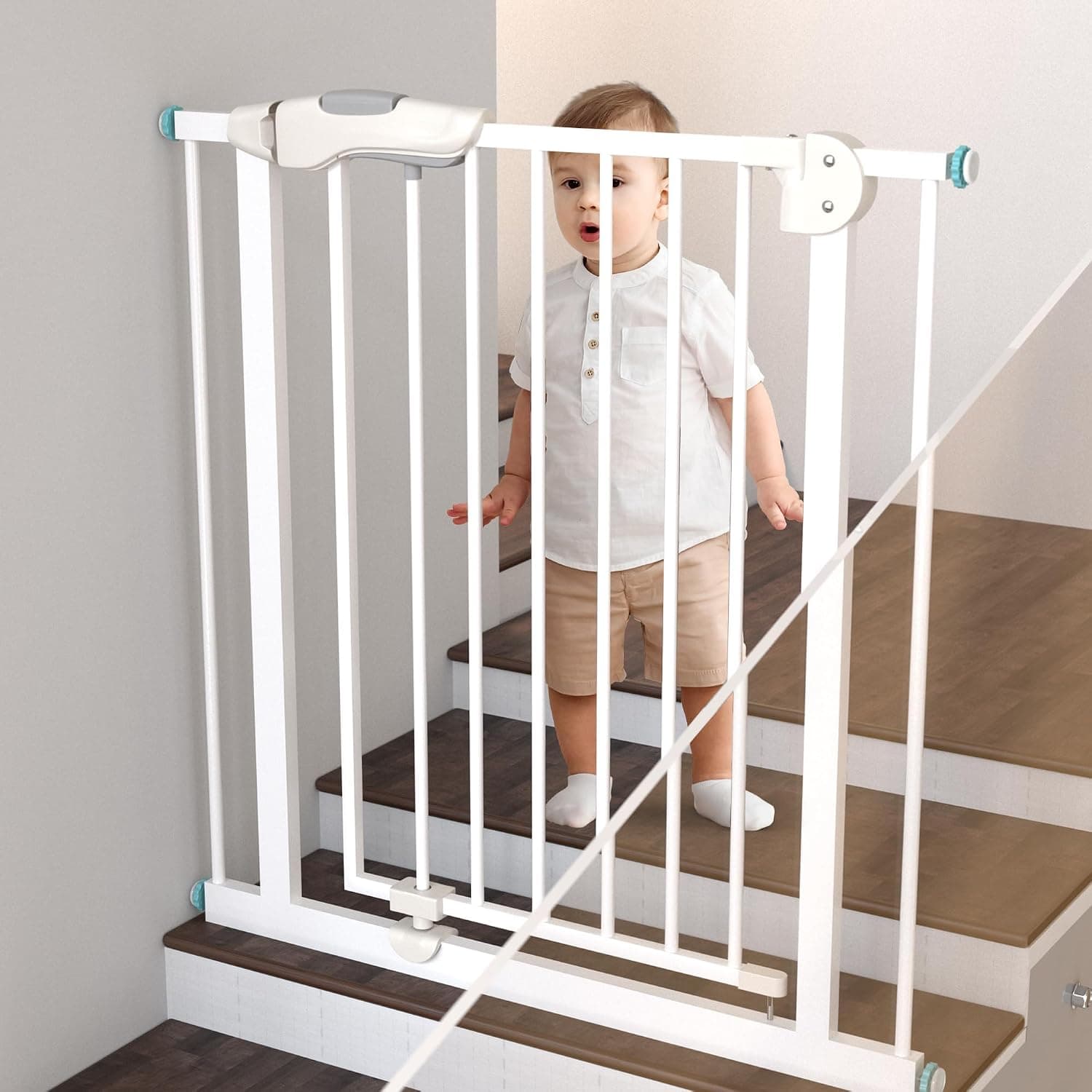 Baybee Auto Close Baby Safety Gate, Durable Staircase Kids Safety Baby Dog Gate Barrier with Easy Walk Child Gate | Baby Gate for Home, Doorways, Stairs | Safety Gate 75-85 cm for Kids-White