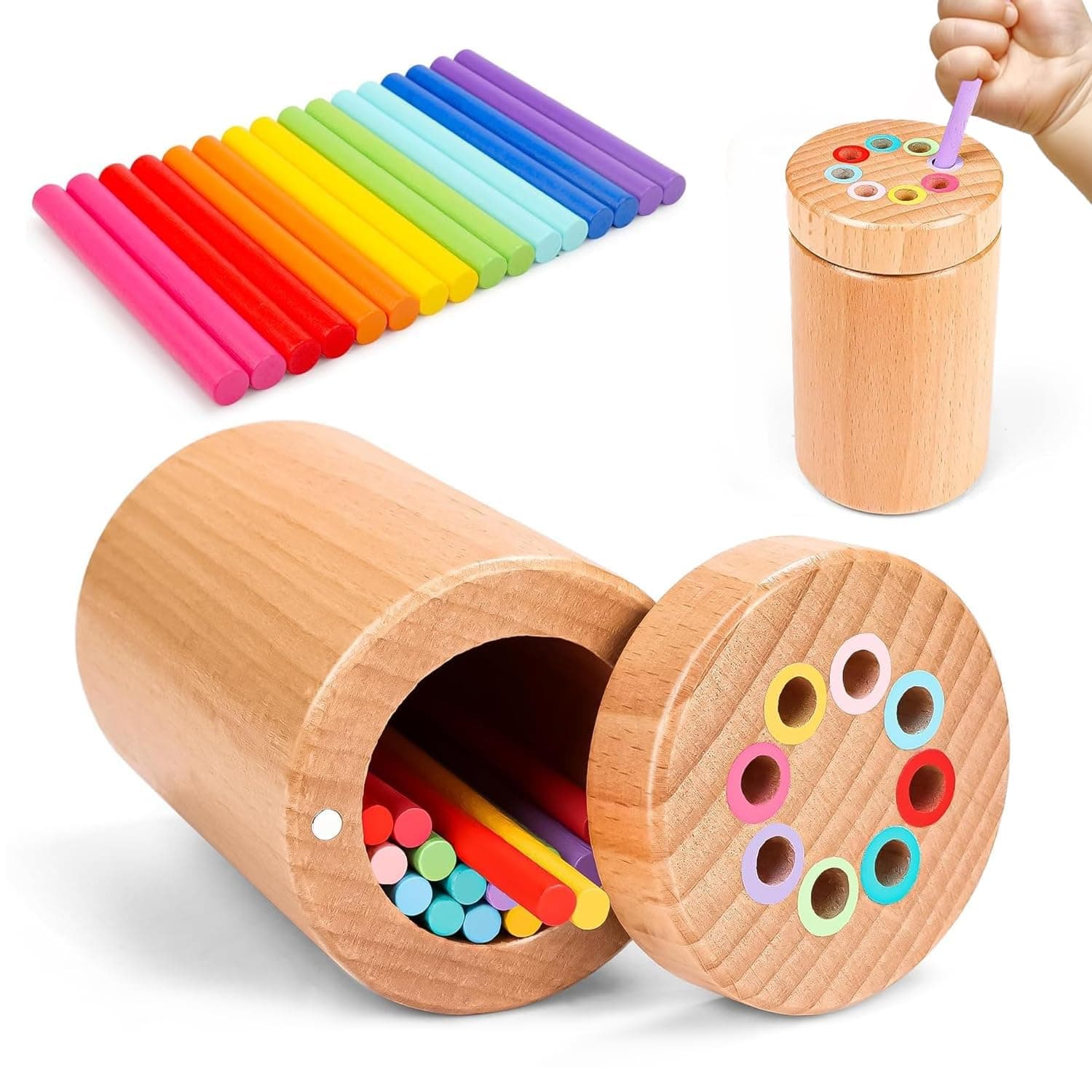 Montessori Toys for 3 Year Old, Play Wooden Toddler Educational Toys Color Sorting Preschool Learning Activities, Fine Motor Skills Sensory Toys for Toddlers 3-5 Girl Boy Birthday Gifts