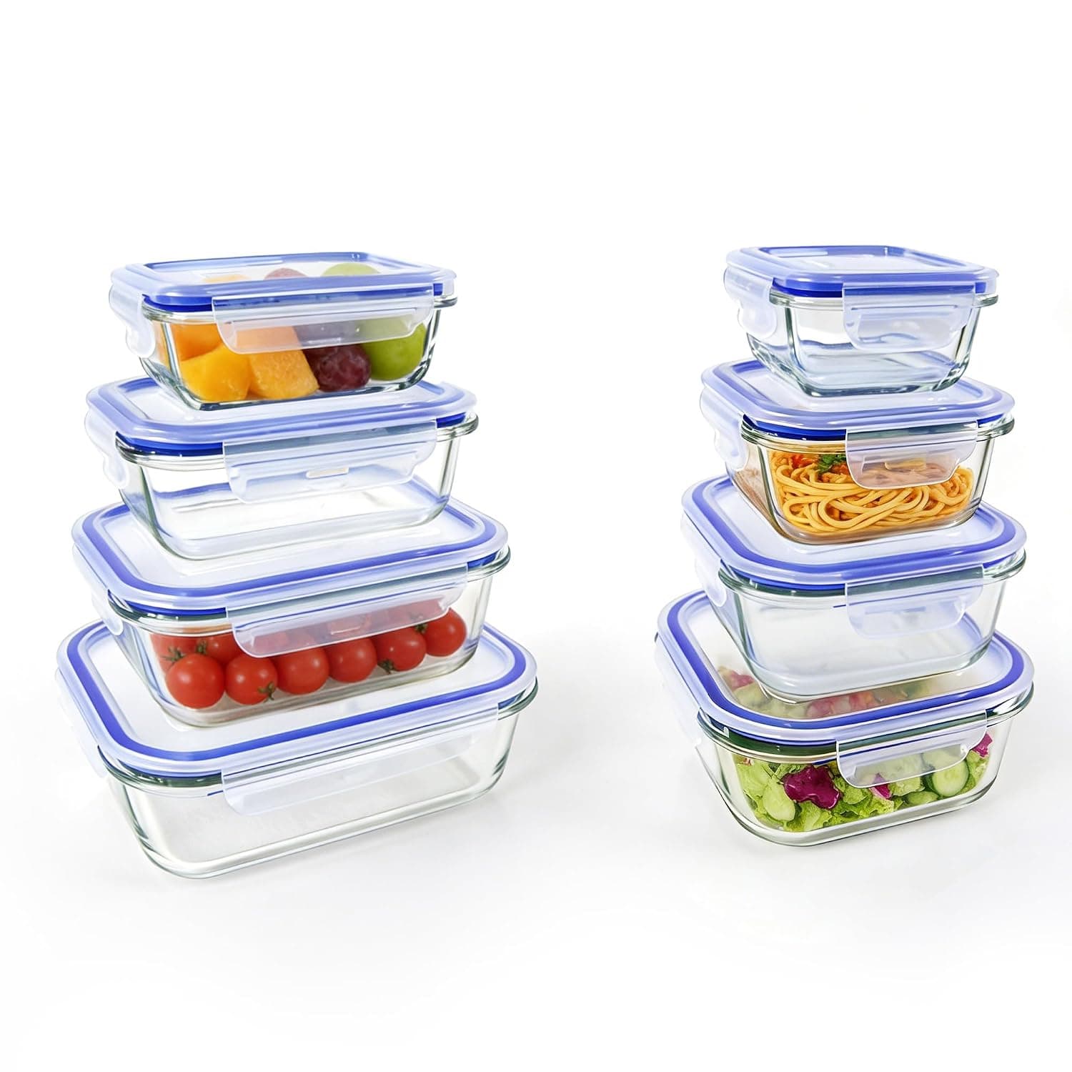 8 Pack Glass Food Storage Containers with Airtight Lids Meal Prep Containers Portion Airtight Glass حافظة طعام Bento Boxes for Lunch, for Microwave, Freezer and Dishwasher (8, Blue)