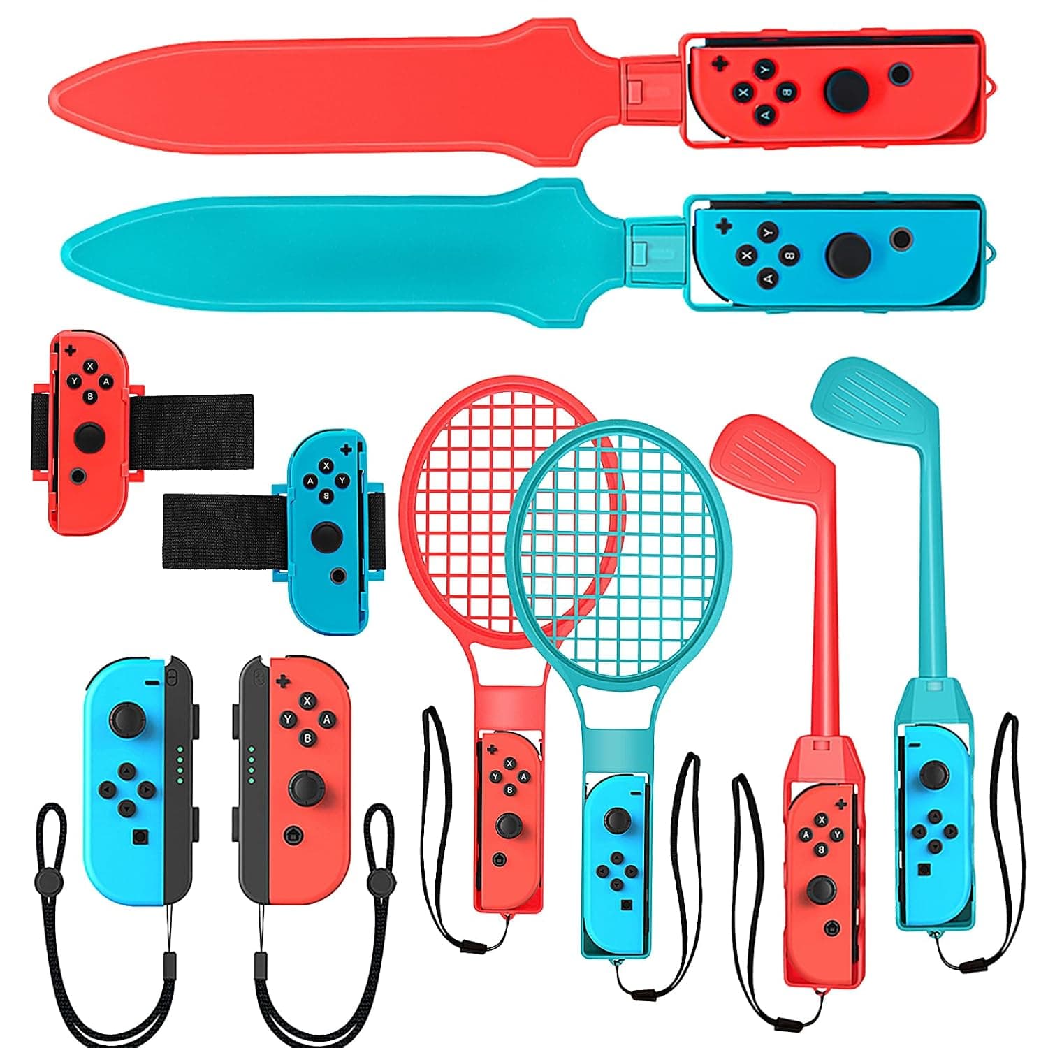 BRHE Nintendo Switch Sports Accessories Bundle10 in 1 Family Accessories Kit for Switch Sports Games:Tennis Rackets,Golf Clubs for Mario Golf Super Rush,Soccer Leg Straps,Sword Grips for Chambara Game