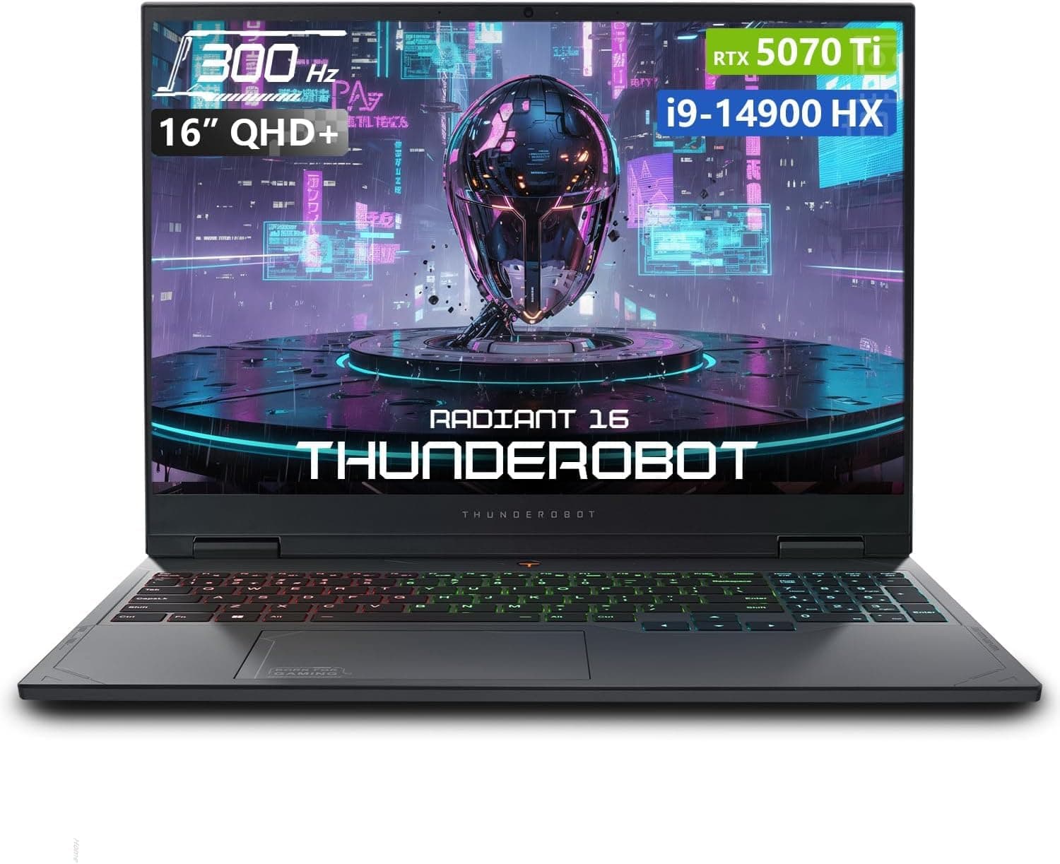 Thunderobot Radiant 16 i9 5070Ti 2.5K 300Hz Gaming Laptop, NVIDIA GeForce RTX 5070 Ti, Core i9-13900HX, 16" QHD+ 300Hz Display, 64GB DDR5, 4TB SSD, RGB Backlit KB, Wi-Fi 6, Win 11 Home, Black