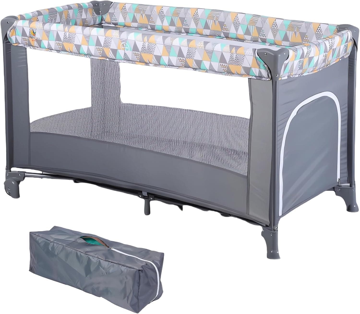 2 In 1 Baby Crib, Portable Playard, Foldable Travel Bed Playpen, Travel Crib Nursery Center for Infant with Comfortable Mattress and Carry Bag (Grey)