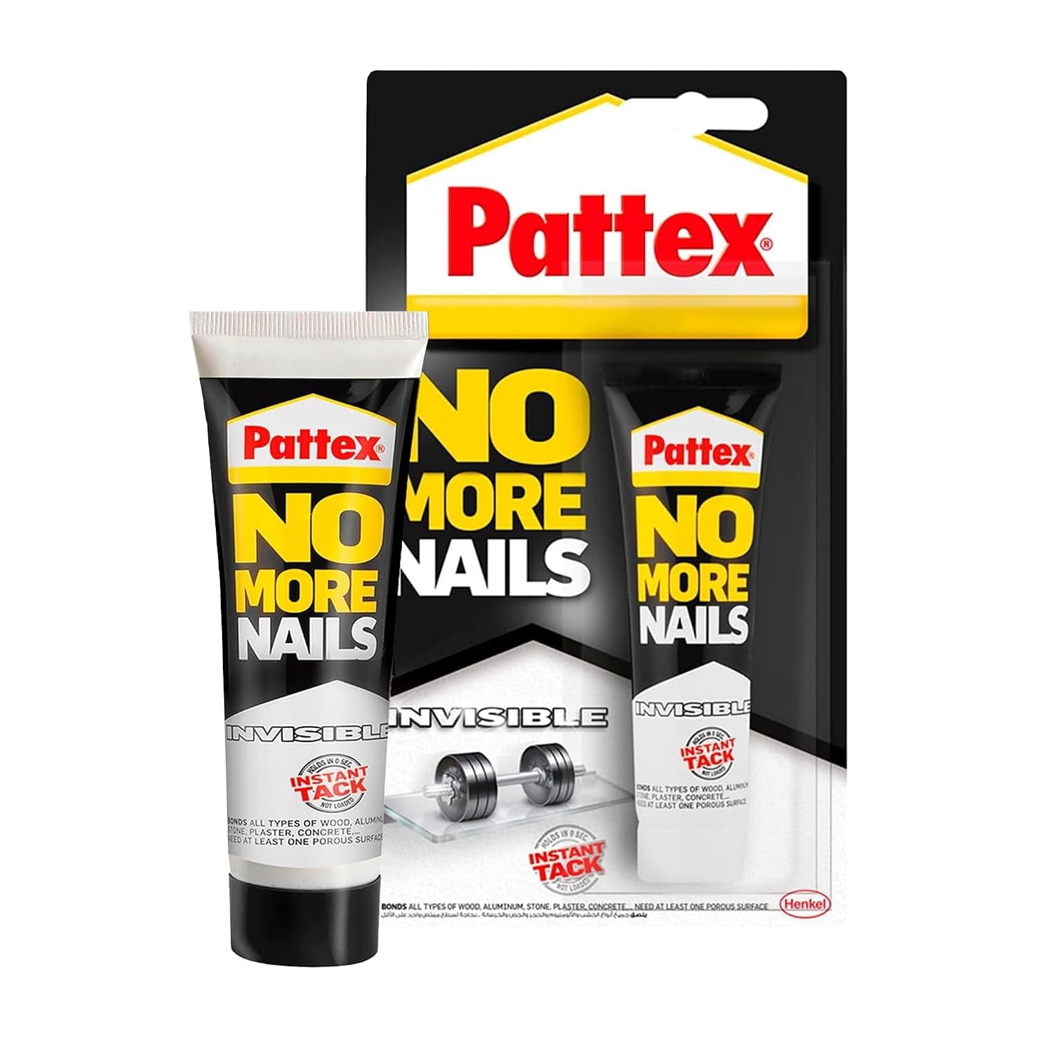 Pattex No More Nails Invisible, Heavy-Duty Clear Glue, Strong Glue For Wood, Ceramic, Metal And More, Instant Grab Mounting Adhesive, 1x40g Tube