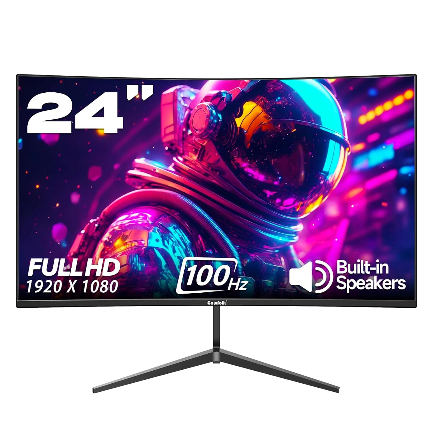 Gawfolk 24" inch Monitor 100Hz FHD Curved 2800R Computer Display Screen Ultra-Thin Zero Frame 1080P(1920x1080) 99% sRGB Suitable for home and business office Built in Speaker