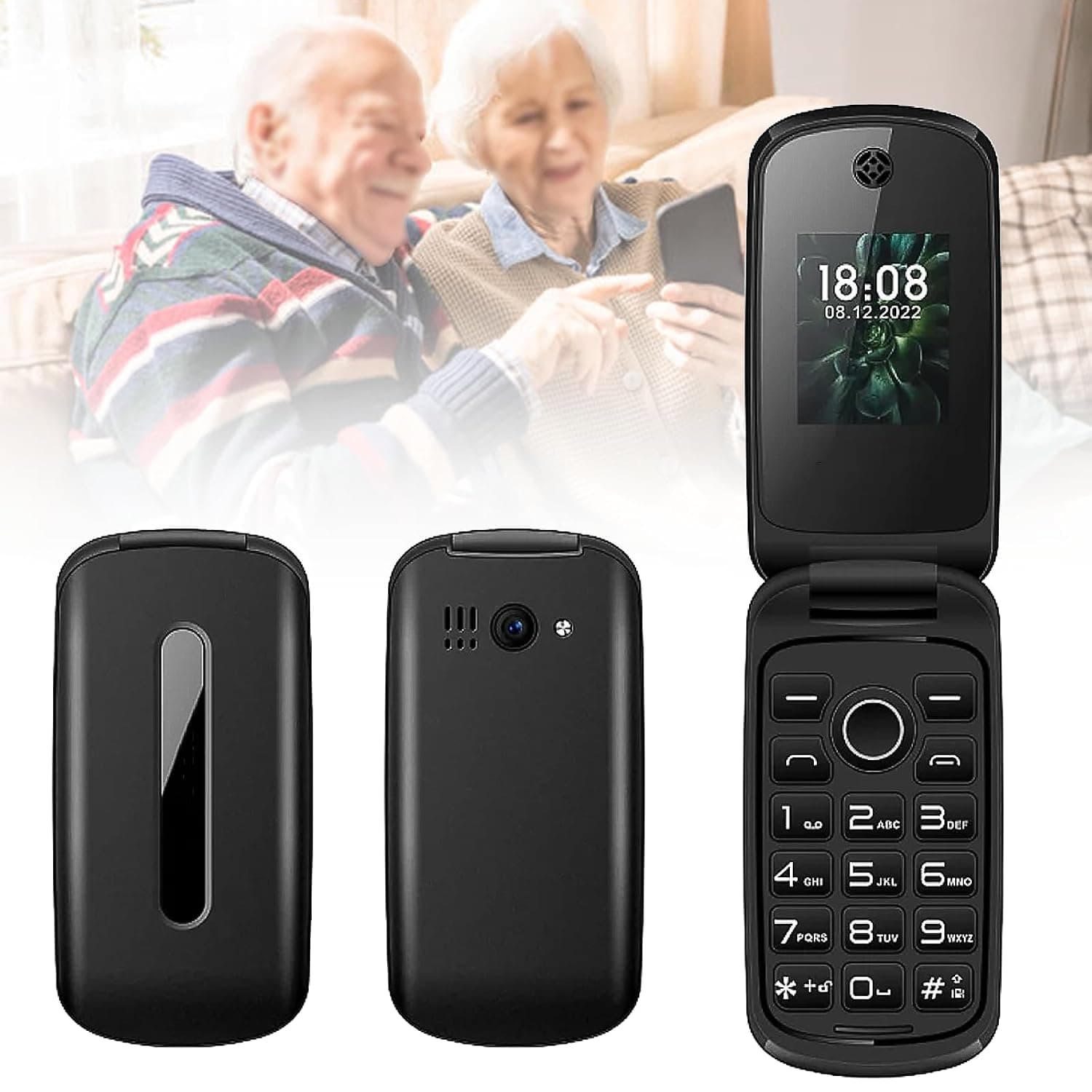 Basic Mobile Phones for the Elderly and Kids, Unlocked Dumb Phones, Cell Phones Without Internet - with Big Buttons, MP3, MP4, Camera, Flashlight, SOS,Black
