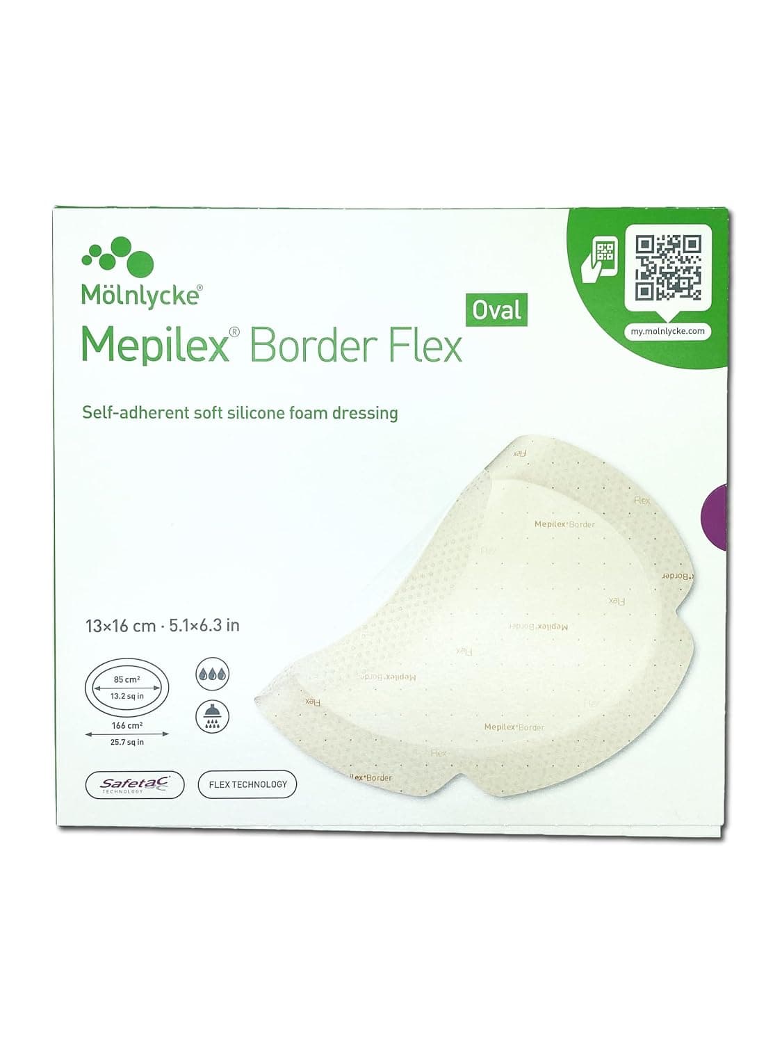 Mepilex Border Flex Oval 13 x 16 cm (5 Pieces) – Flexible Foam Dressing with Silicone – Safetac Technology for Painless Change – Sterile