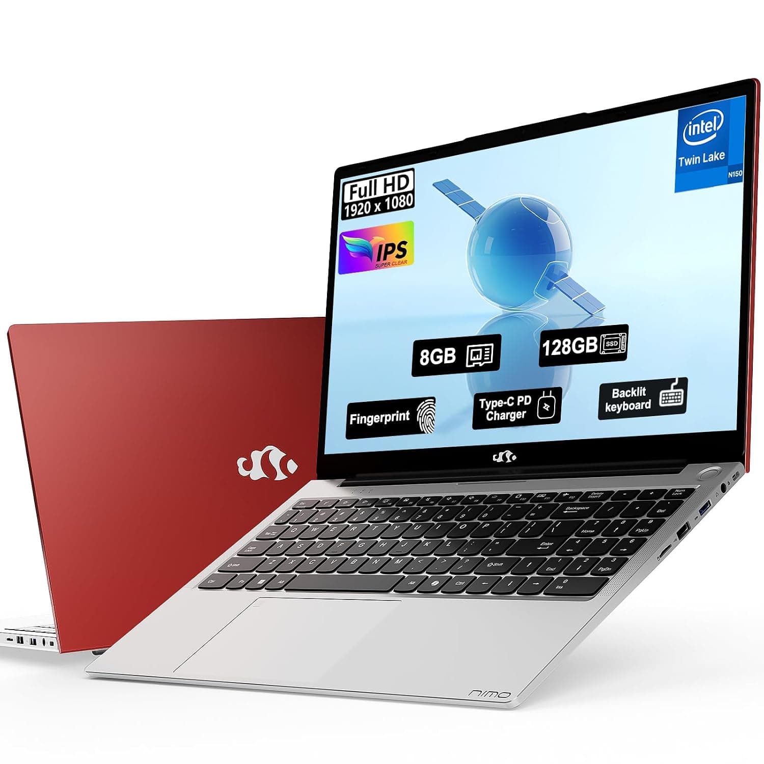 15.6" FHD IPS Student-Laptop-Computer - 8GB RAM 128GB SSD, 4 Core N150(Beat to i3-10110U, Up to 3.6GHz), 65W Type-C, 2 Years Warranty, Fingerprint, Backlit Keyboard, Wi-Fi 6, BT5.2