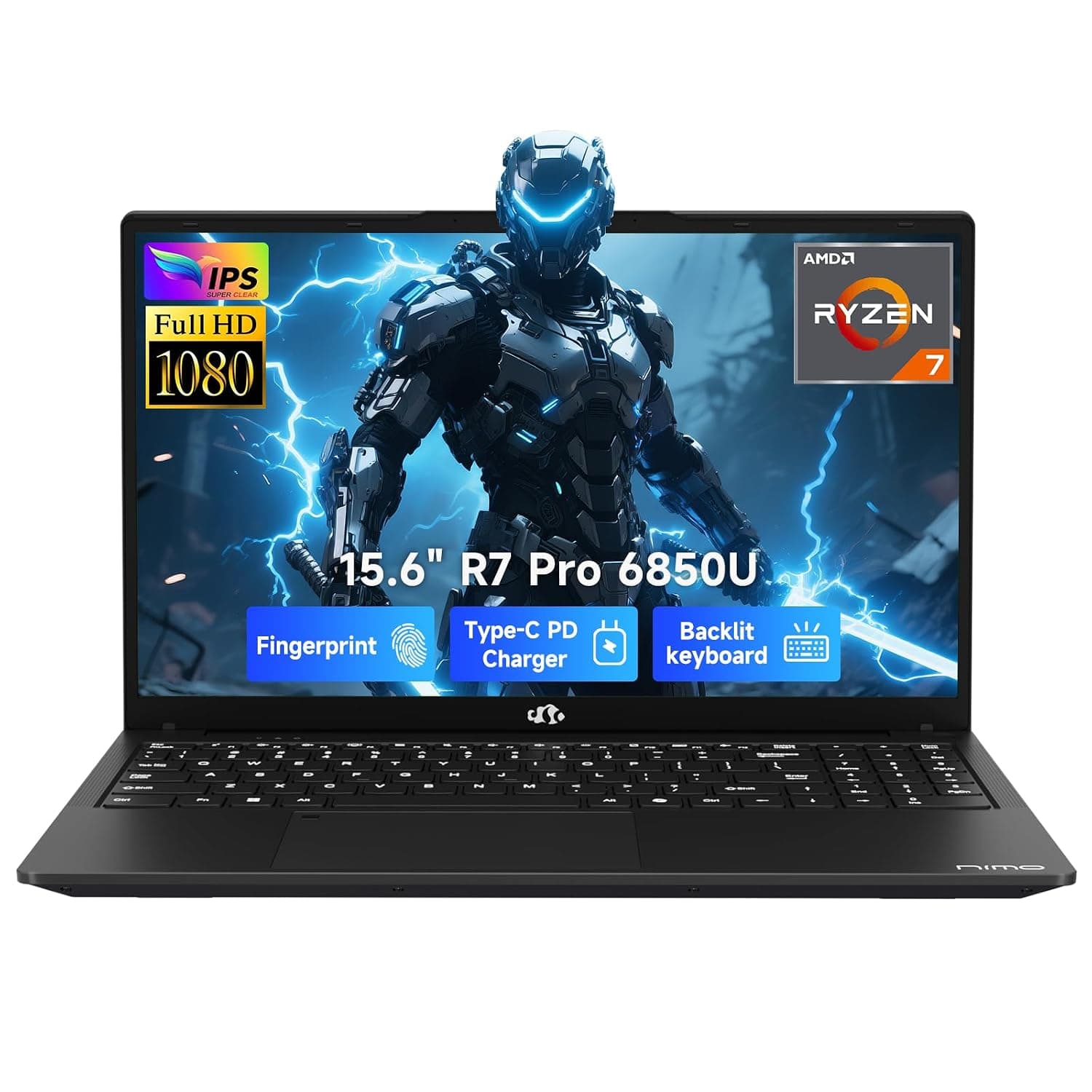 NIMO 15.6" IPS FHD-Gaming-Laptop-Computer, Ryzen 7 8745HS 32GB DDR5 RAM 1TB SSD Radeon 780M-Graphics (8C/16T, up to 4.9GHz Beat R9 7940HS) 100W Type-C Fingerprint Backlit Keyboard USB 4.0