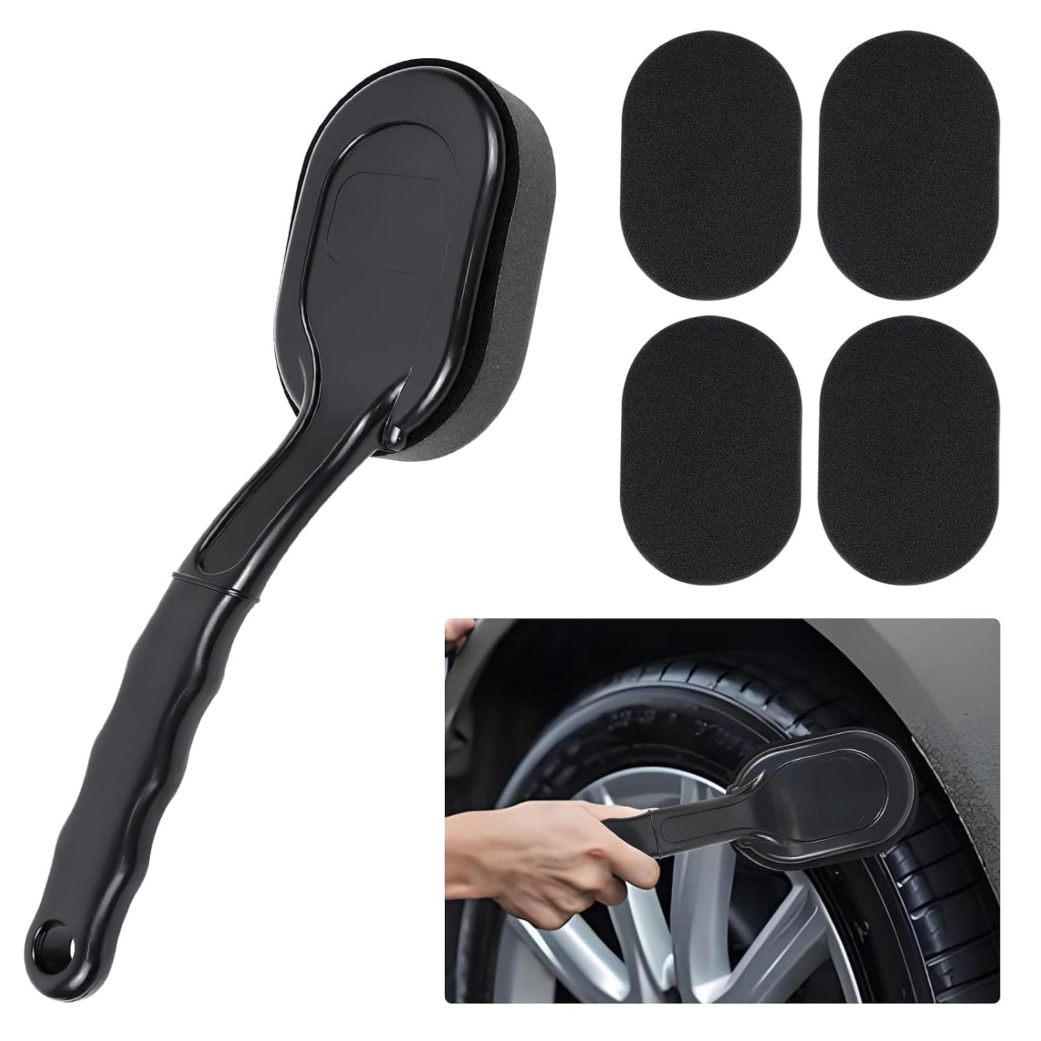 Tire Shine Applicator Pad with Long Handle, Professional Car Detailing Tool for Vehicle Waxing and Dressing, Multipurpose Automotive Care Sponge