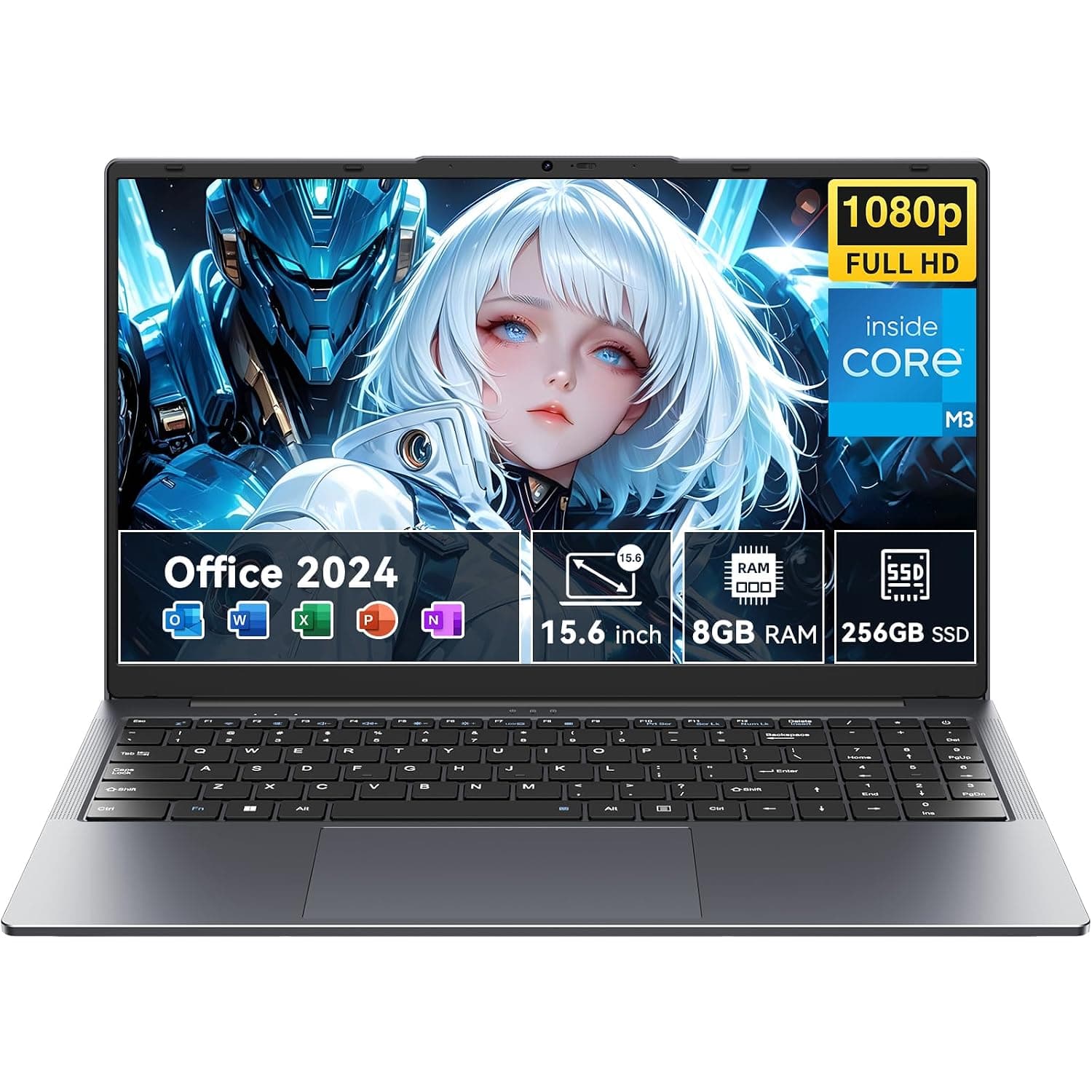 2026 Laptop Computer, 15.6" Laptops with office 2024, Intel M3 Processor, 8GB RAM 256GB SSD, FHD IPS Display, Win 11 pro, Dual Band WiFi, BT 5.0, Thin & Lightweight Notebook for Student Home Business