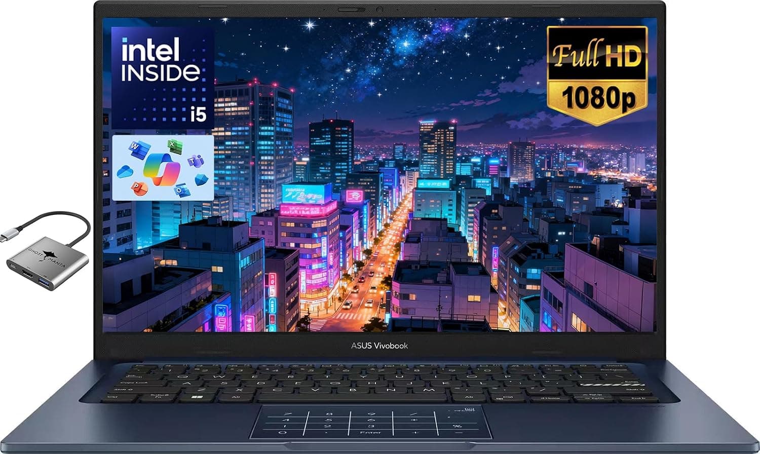ASUS Vivobook 14" FHD Laptop for Student Business Home School, Intel 10-Core i5-1334U, 24GB RAM 1TB SSD, Numeric Keypad, Private Webcam, Windows 11