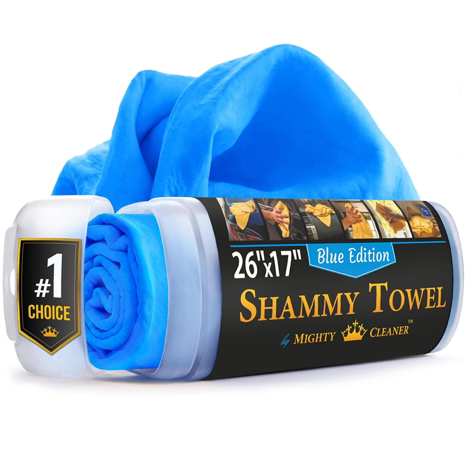 Mighty Cleaner Premium Car Shammy Towel - 26" x 17" - Super Absorbent Chamois Cloth for Car - Blue