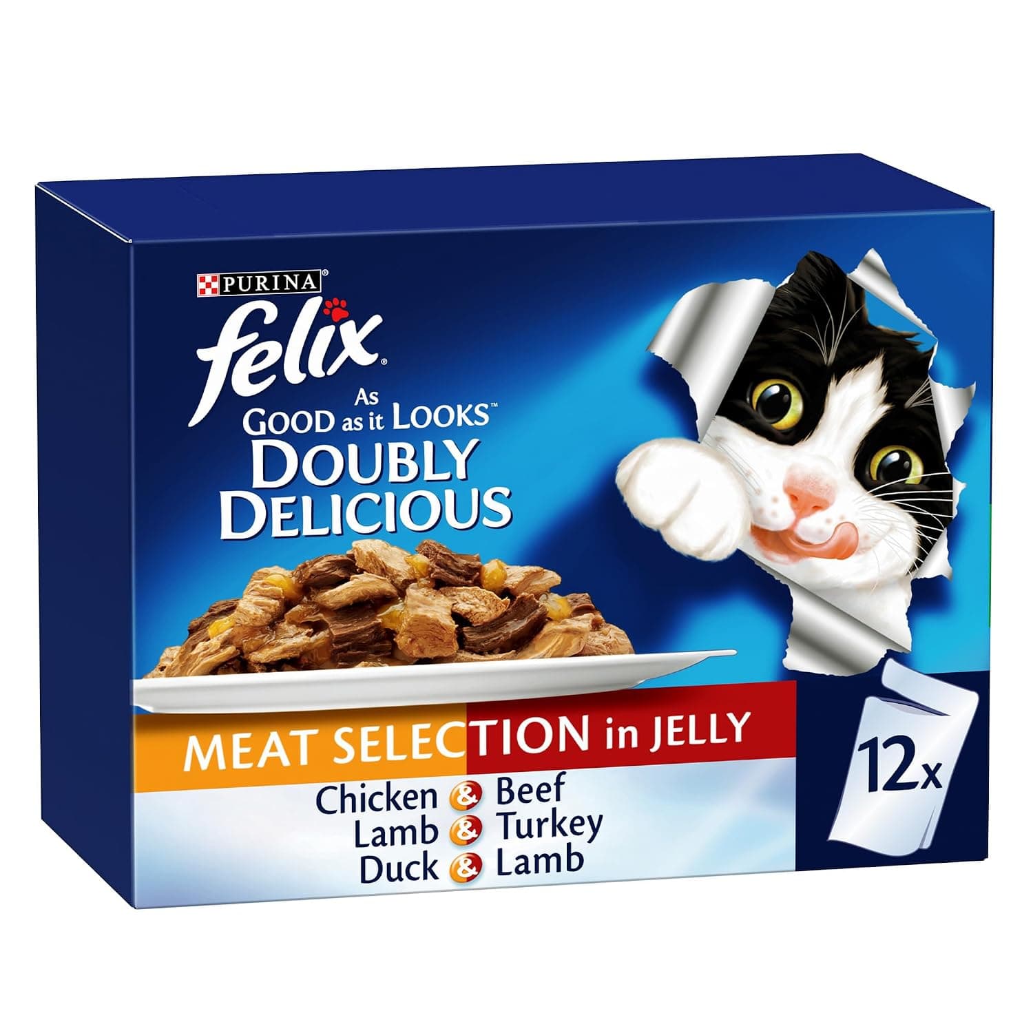 Felix As Good As It Look Doubly Delicious Wet Cat Food Meat Selections 85g (Pack of 60)