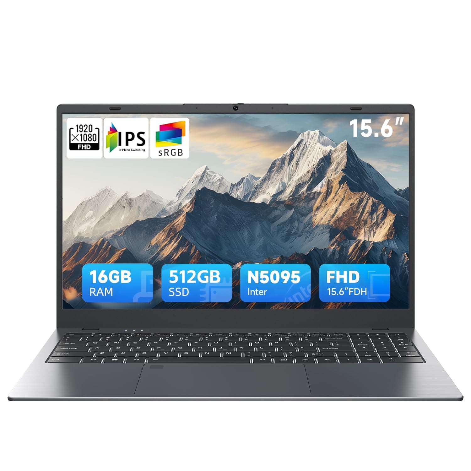 BLUEING 15.6 inch Laptop, Laptop Computer N5095 Processor (4C/4T, Up to 2.9GHz), 16GB RAM 512GB SSD(Up to 2TB), Backlit, Fingerprint, Type-C, HDMI, USB3.2, BT5, WiFi 5, Office Suite, Laptops