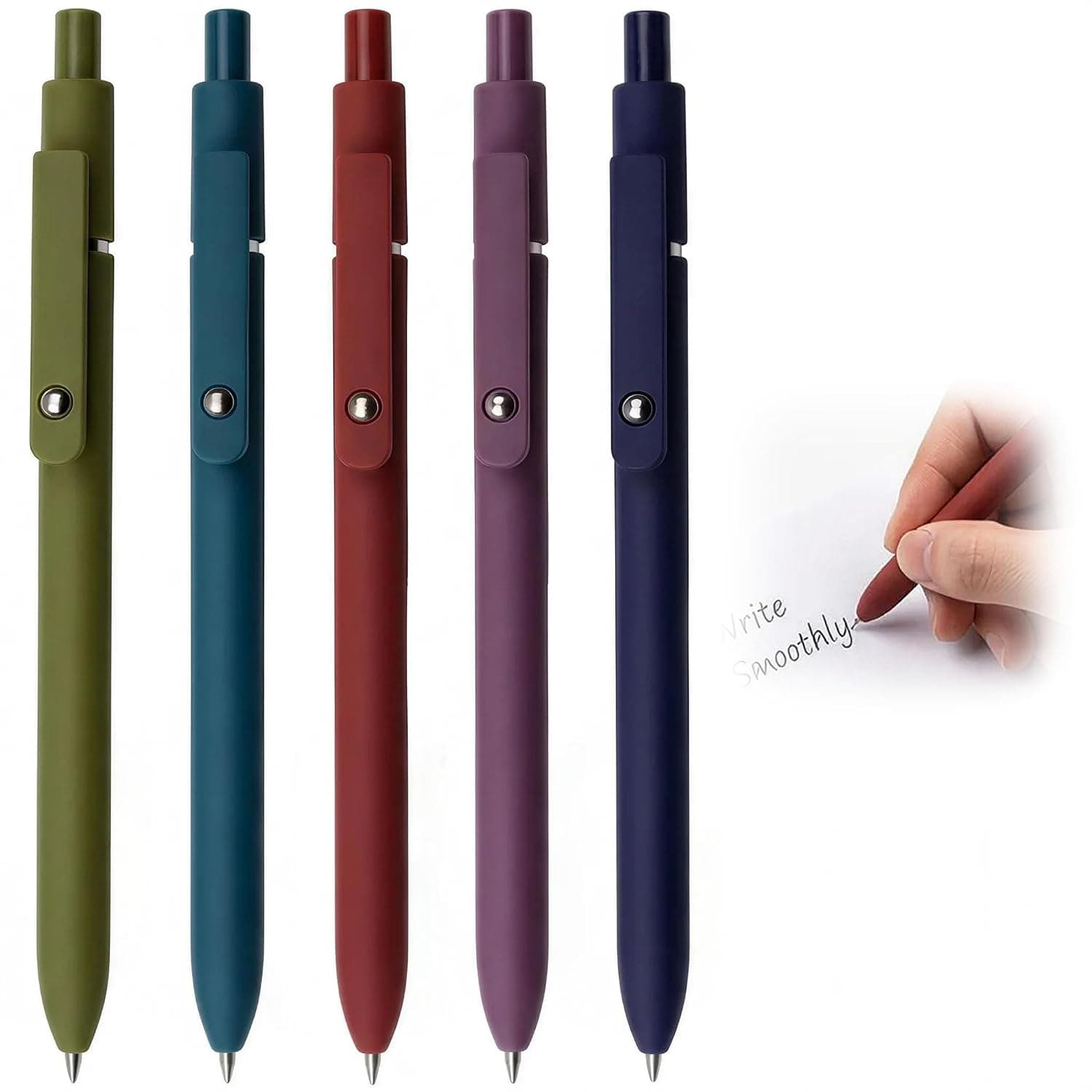ToolHouse Retractable Gel Pens Set of 5 – 0.5mm Fine Point Quick Dry Ink Pens with Retro Vintage Colors – Smooth Writing for School Office Home Supplies – For Journaling Note Taking and Drawing