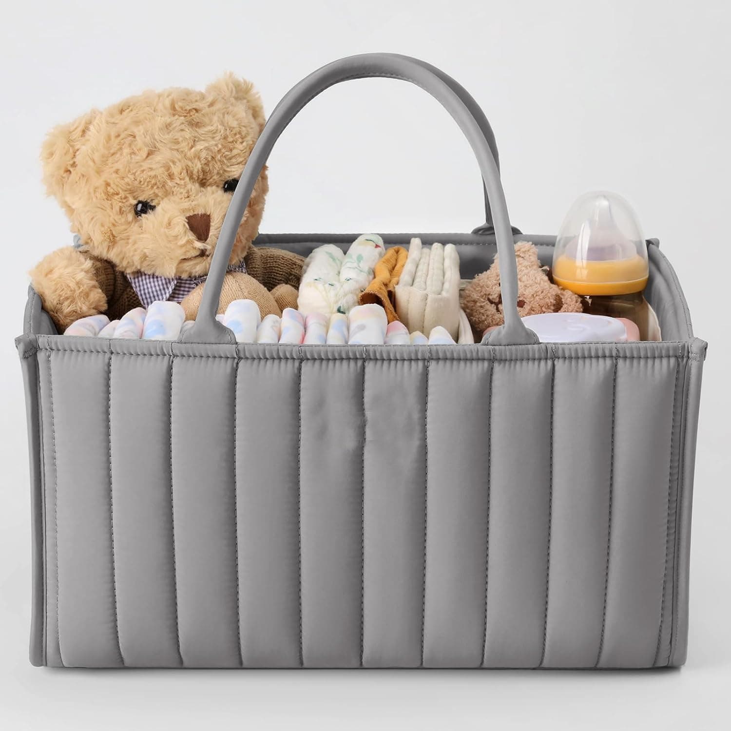 Baby Diaper Caddy Organizer,Baby Diaper Caddy Basket Organizer,Stylish Nursery Storage Basket Gift Registry for Newborn Baby Must Haves Essentials (Grey)