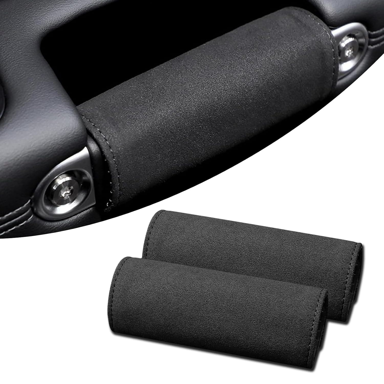 2 PCS Car Inside Door Handle Protector, 5.7" x 4.72" Breathable Suede Anti-Scratch Closure Protective Case, Universal Vehicle Interior Accessories, for Cars, Trucks and Vans (Black)