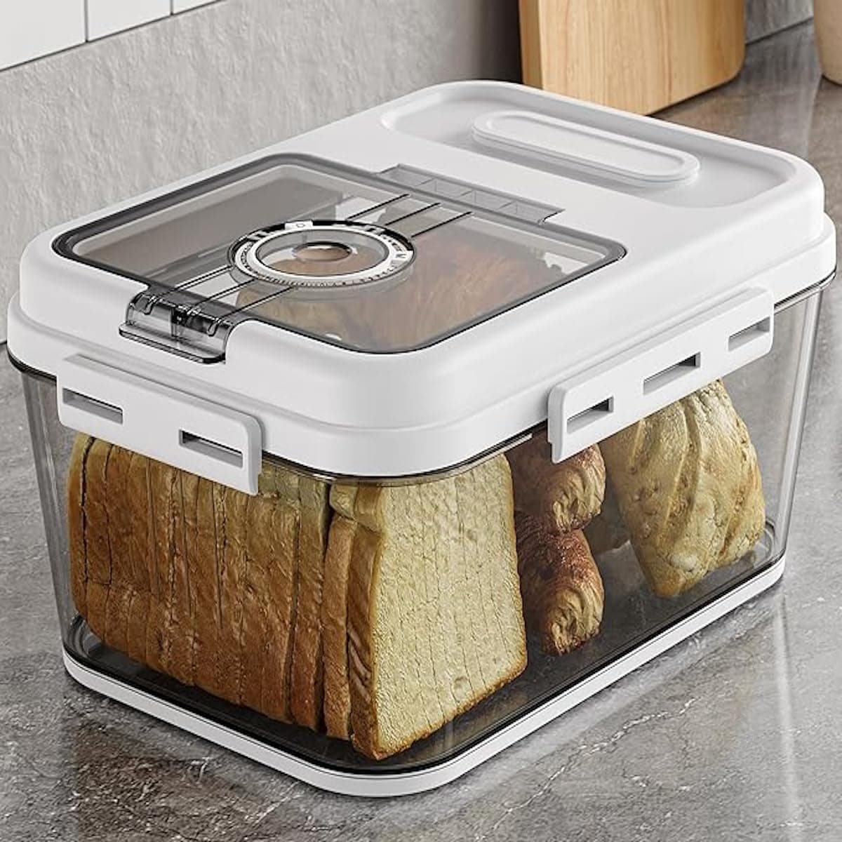 YelaJoy Airtight Bread Box for Kitchen Countertop, Time Recording Bread Keeper with Lid, Food Storage Container for Homemade Bread, Toast, Cookies, White Bread Bin