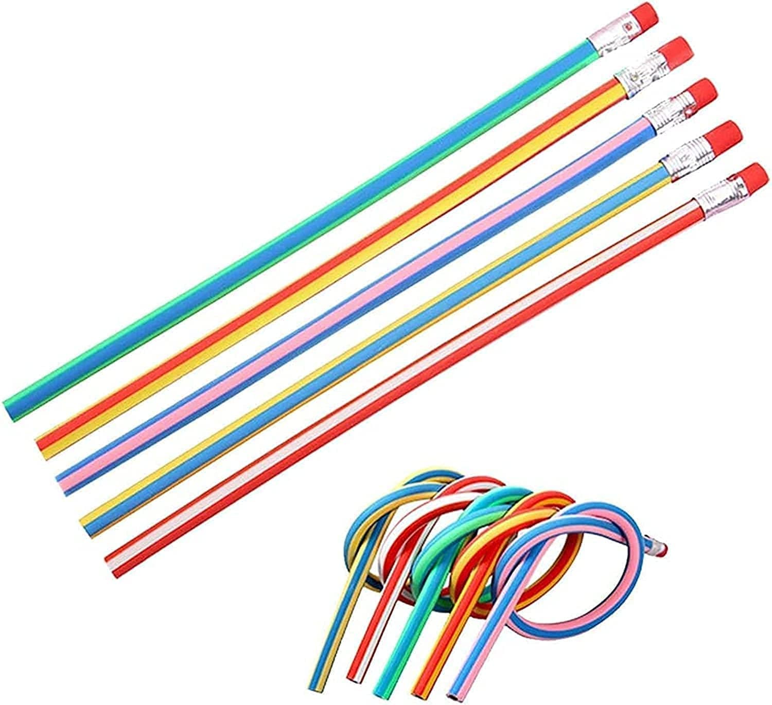 Flexible Bendable Pencils, 40pcs Magic Bend Pencils Striped Bendy Pencil with Erasers Classroom Rewards Gifts Back to School Gifts for Students Kids Childs
