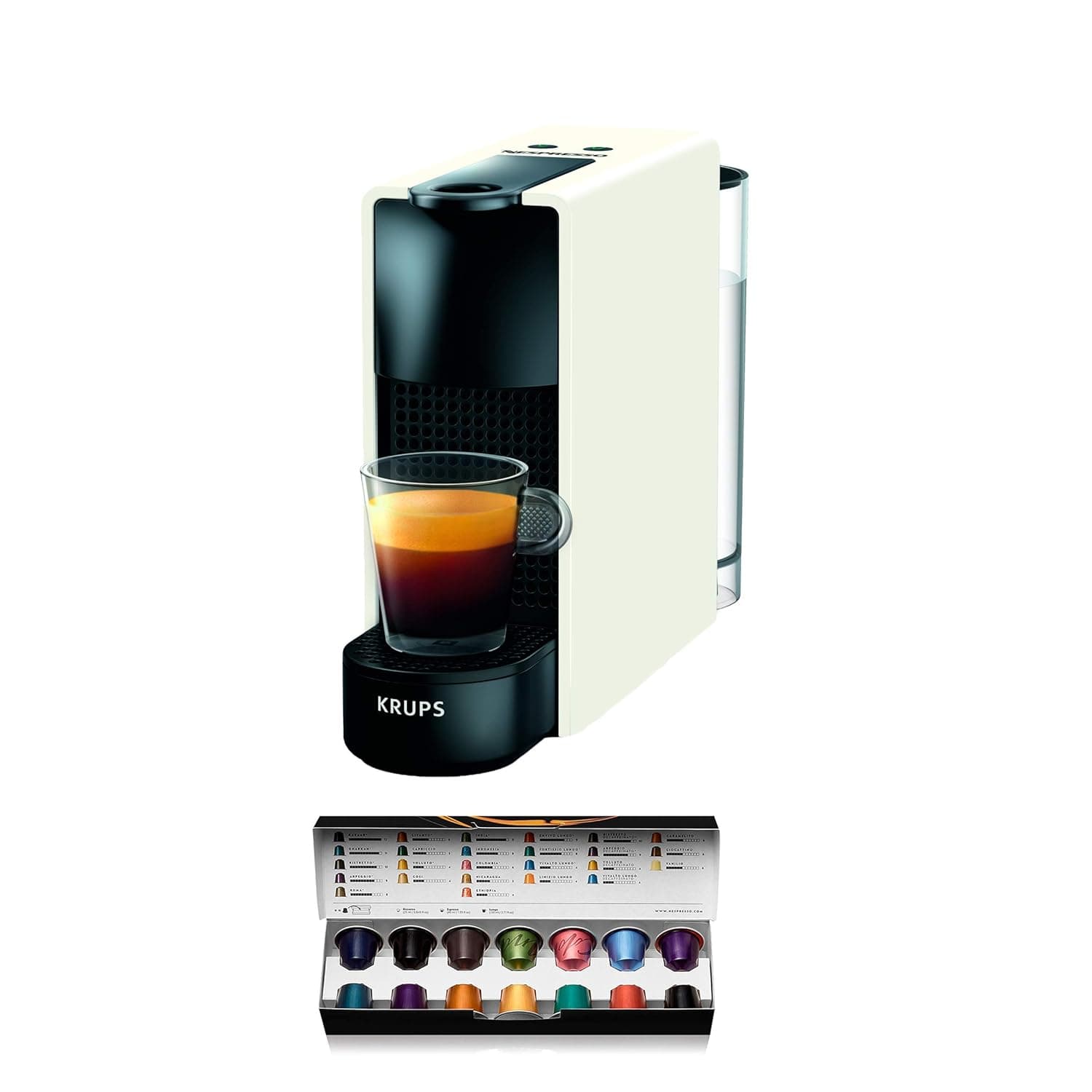 Nespresso Krups Essenza Mini Capsule Coffee Maker, 19-Bar Coffee Machine with 2 Coffee Programmes, Ultra-Compact Size and Auto-Off Function, 1450 W, 0.6 litres White
