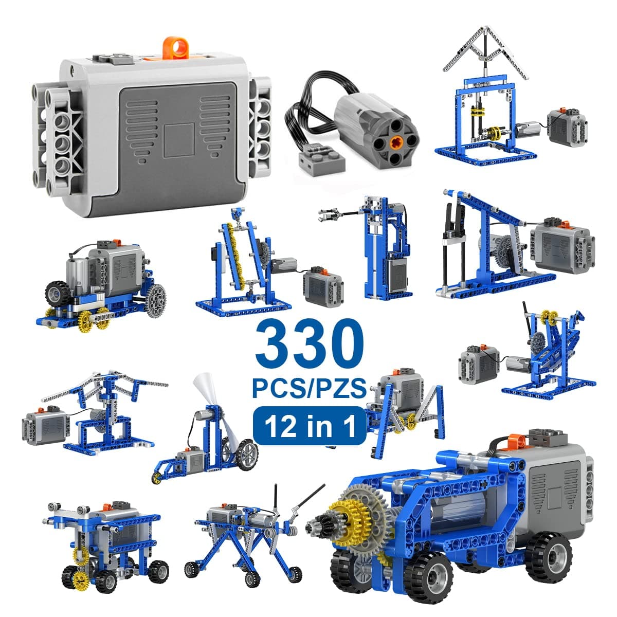 330Pcs Building Kit, 12 in 1 STEM Toys with Electric Power Motor for Kids, DIY Erector Set for Boys Girls, Technic Building Suit Creative Play Great Gift for Kids Age 6+