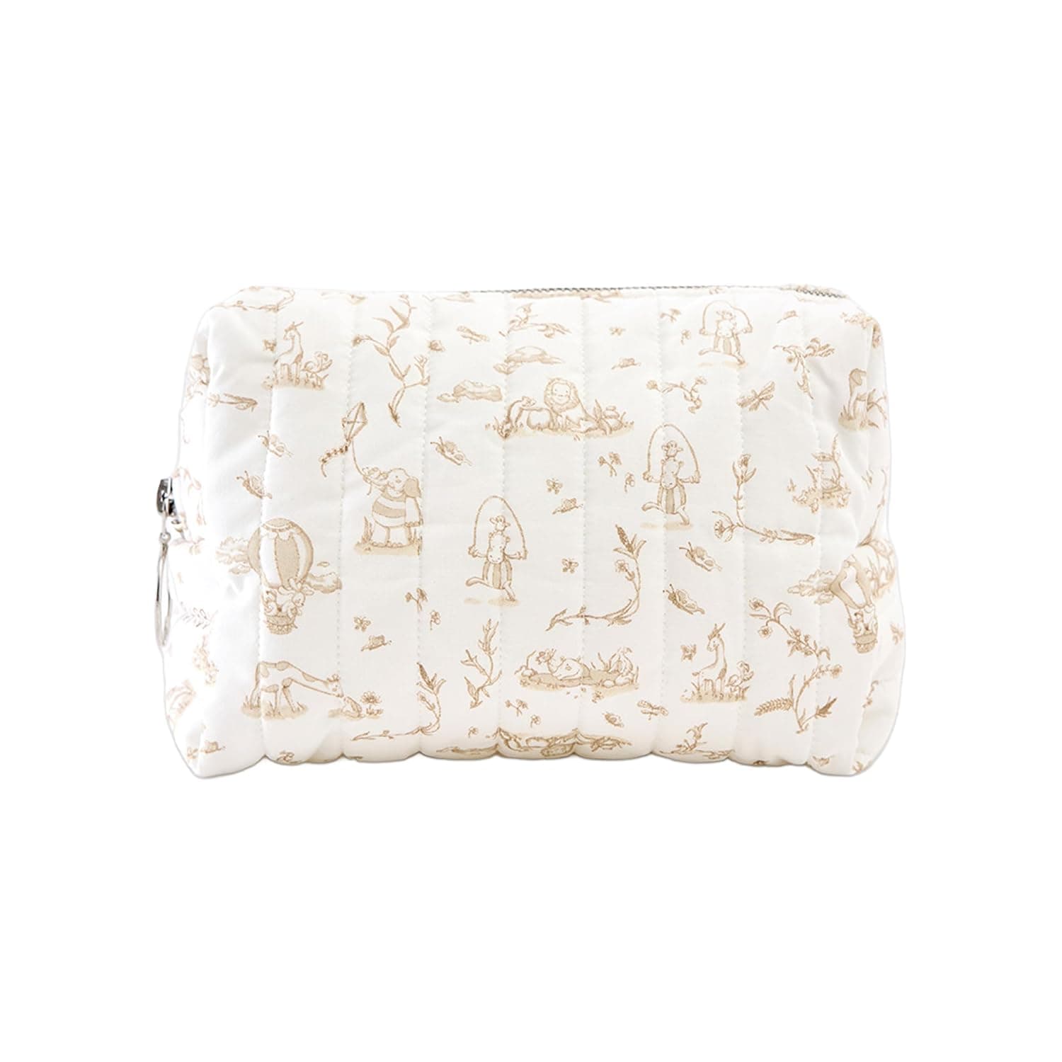 Toile de Jouy Beige Collection Baby Care Bag, 100% Cotton Quilted Organizer Pouch, Travel Toiletry Bag for Baby Essentials, 23 x 19 x 10 cm