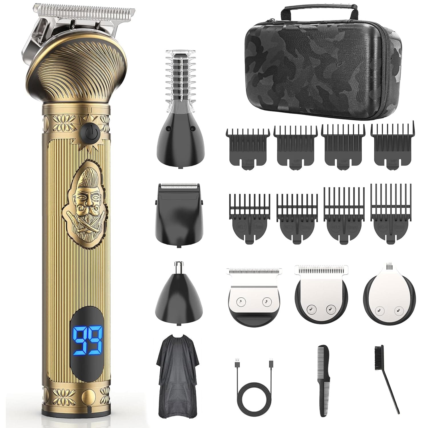 beard trimmer for men, electric shavers for men with case, cordless hair trimmer, t-blade trimmer, mens grooming kit, for nose, ear, body,