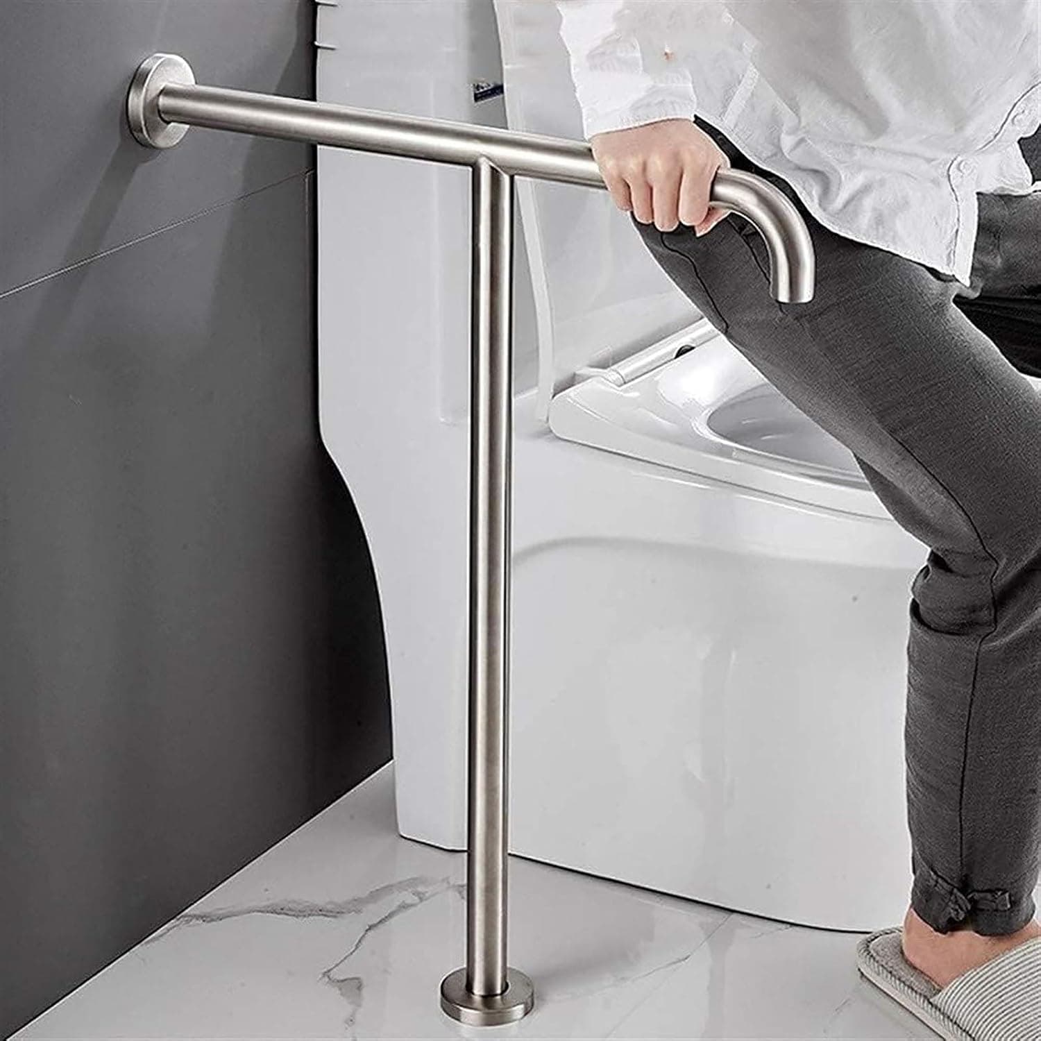 Grab, Handrails Disabled Grab Bar Toilet Grab Bar,Wall to Floor Grab Rail,Bathroom Grab Rails,Stainless Steel Rail Grab Bar Support Drop Down, Toilet Wall Support Rail