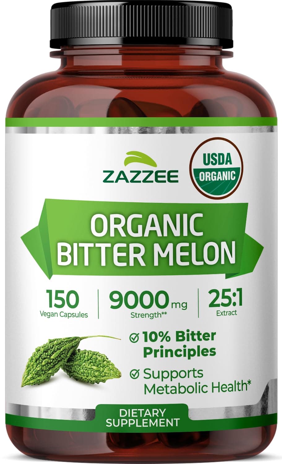 Zazzee Extra Strength Bitter Melon Root 25:1 Extract, 9000 mg Strength, 150 Vegan Capsules, 10% Bitter Principles, 5 Month Supply, Non-GMO and All-Natural | 150 Capsules, 5 Month Supply, Extra Strength, Momordica Charantia, Antioxidant & Metabolic Support, Non-GMO, Made in the USA