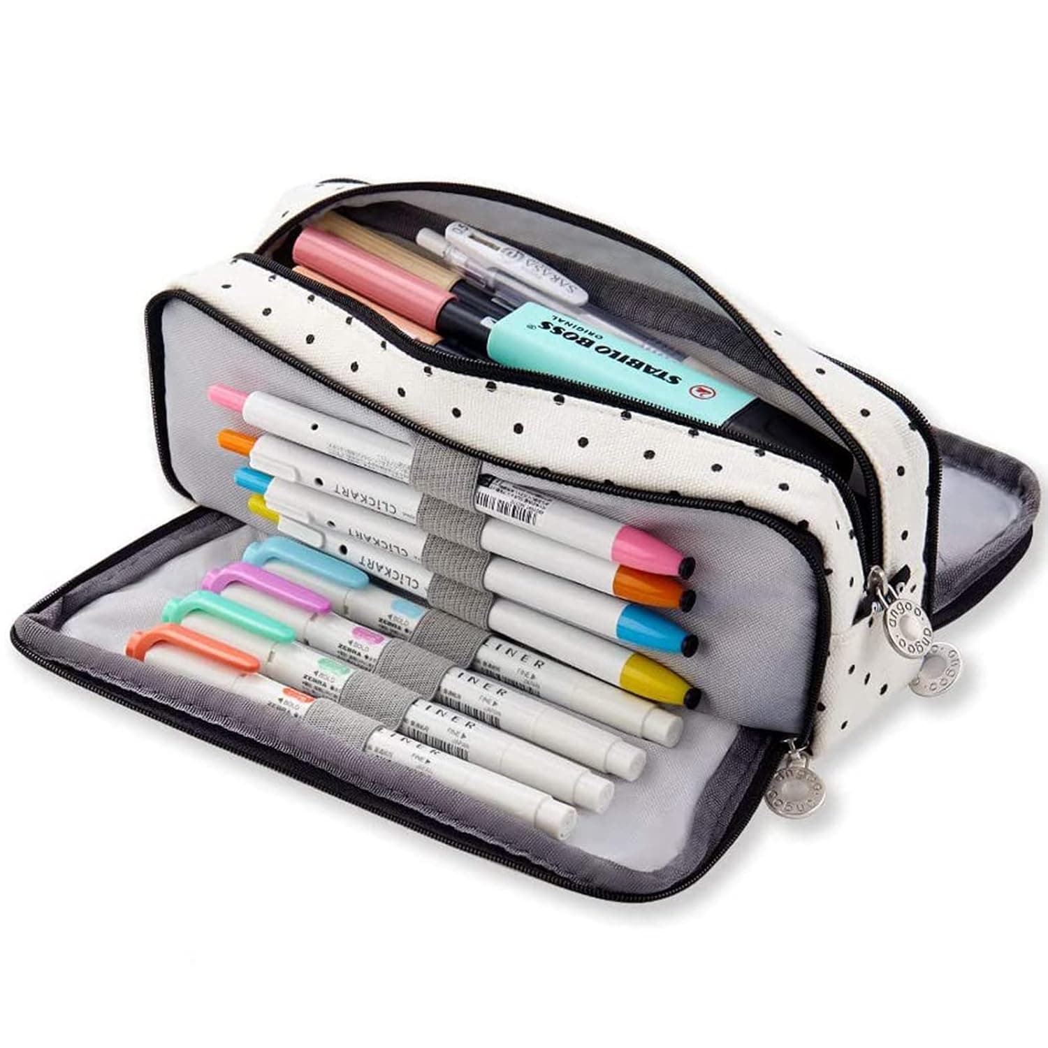 CICIMELON Pencil Case Large Capacity Pencil Pouch 3 Compartments Pencil Bag Gift for Students Girls Adults Women, Black Dot, Modern