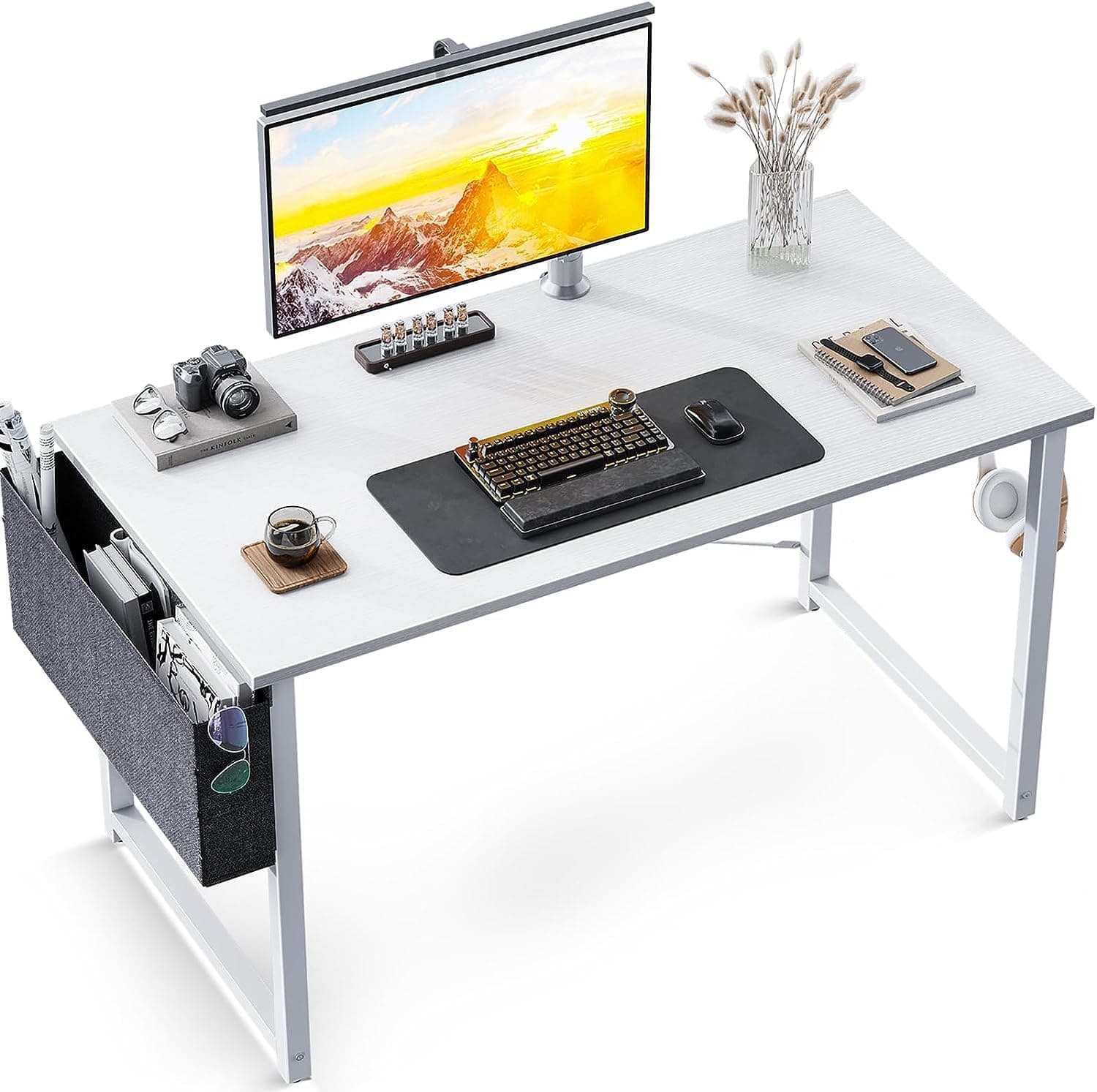 Chulovs Writing Computer Desk, 100cm Sturdy Office Desk PC Laptop Notebook Study Writing Table, Bedroom Desk Table for Home Office Workstation (White)