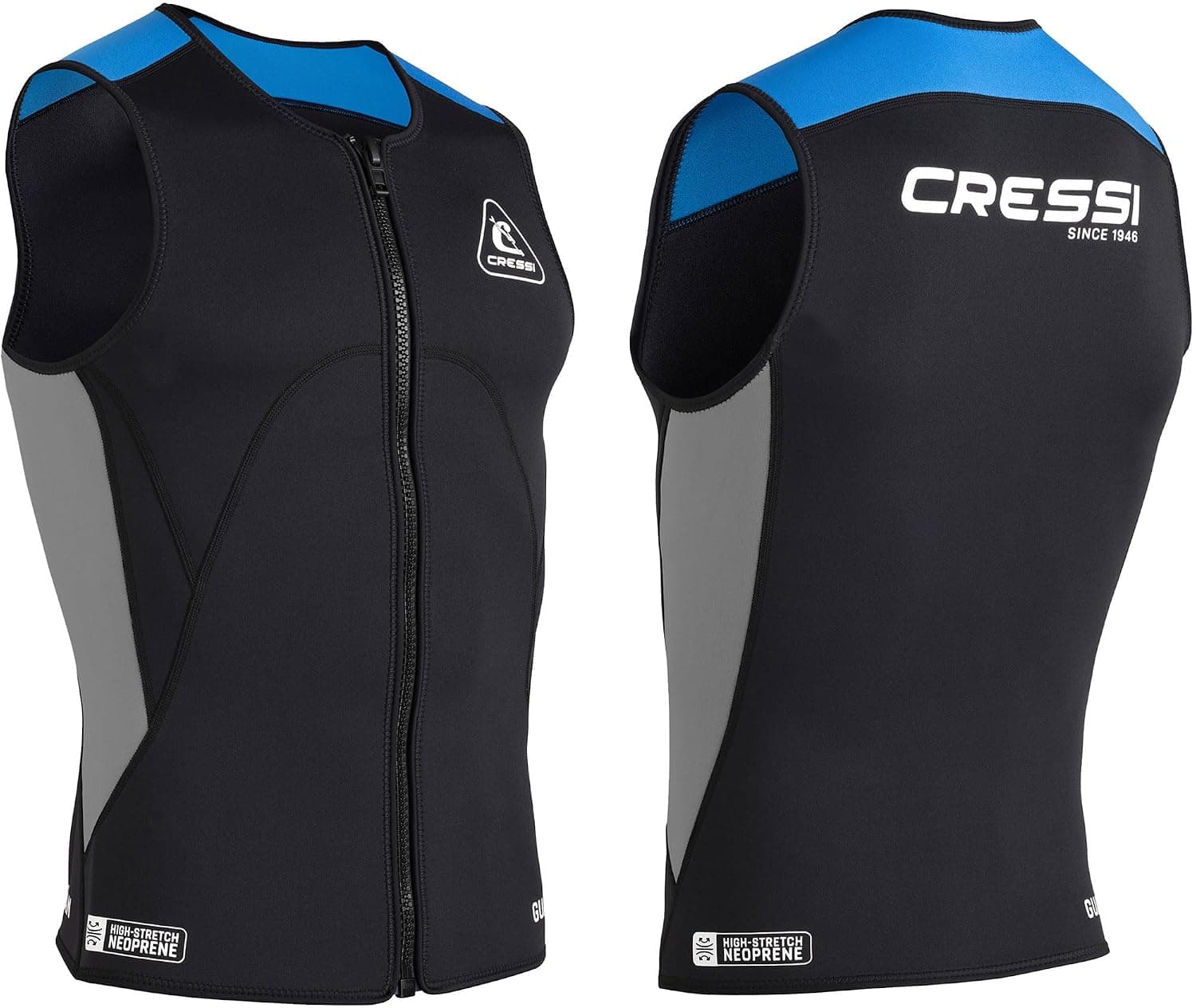 CRESSI Guardian Man - Double Lined 2mm Neoprene Jacket, Zipper Vest, Pants for Swimming, Snorkeling, Sup, Surfing, Kayaking and Water Sports, Black/Blue, Men's