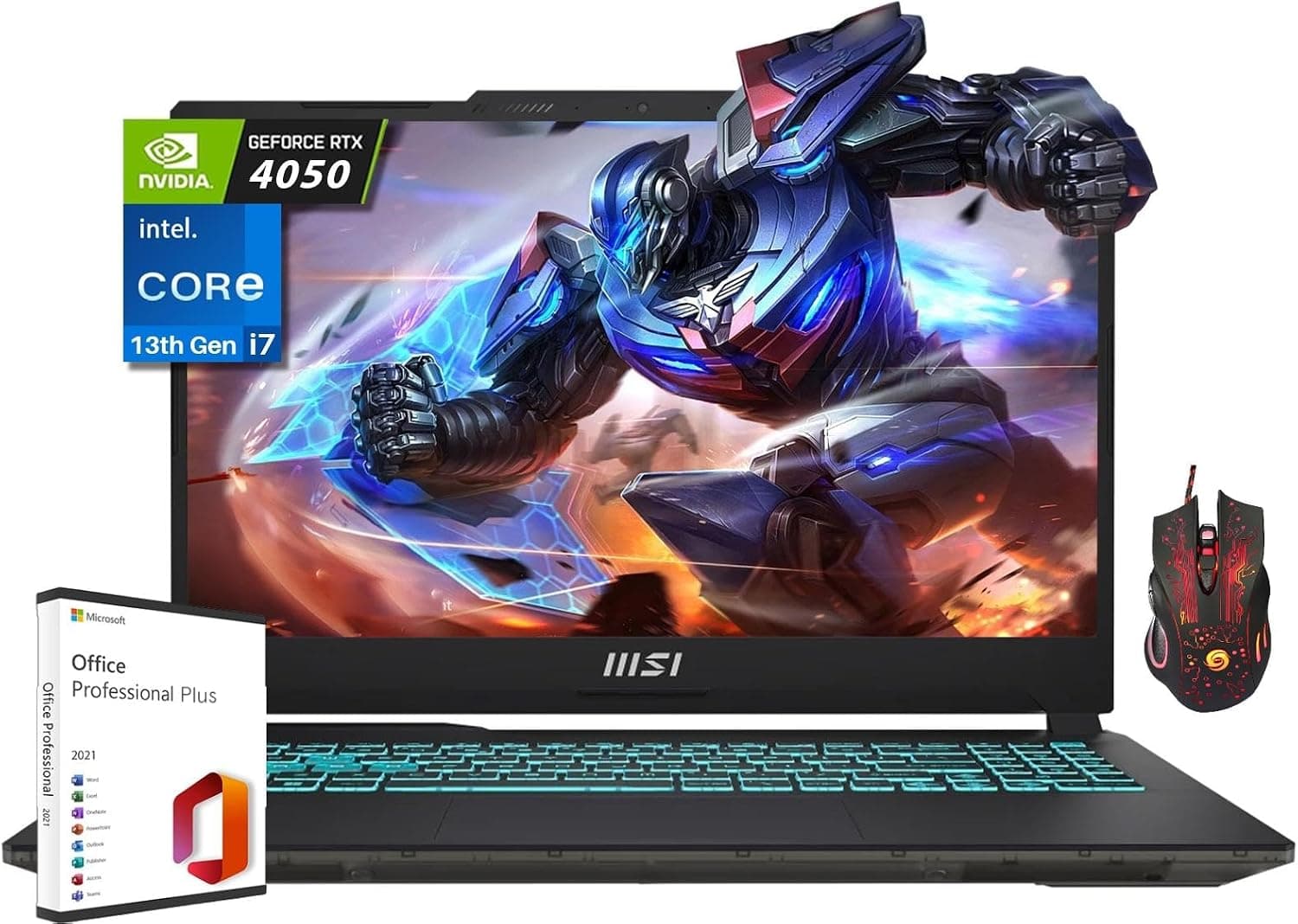 MSI 2024 Cyborg 15 Gaming Laptop, 15.6" FHD 144Hz, Intel 10-Core i7-13620H, 32GB DDR5, 1TB SSD, GeForce RTX 4050, Backlit KB, Wi-Fi 6, Win 11 H, with Microsoft Office Lifetime License & Gaming Mouse