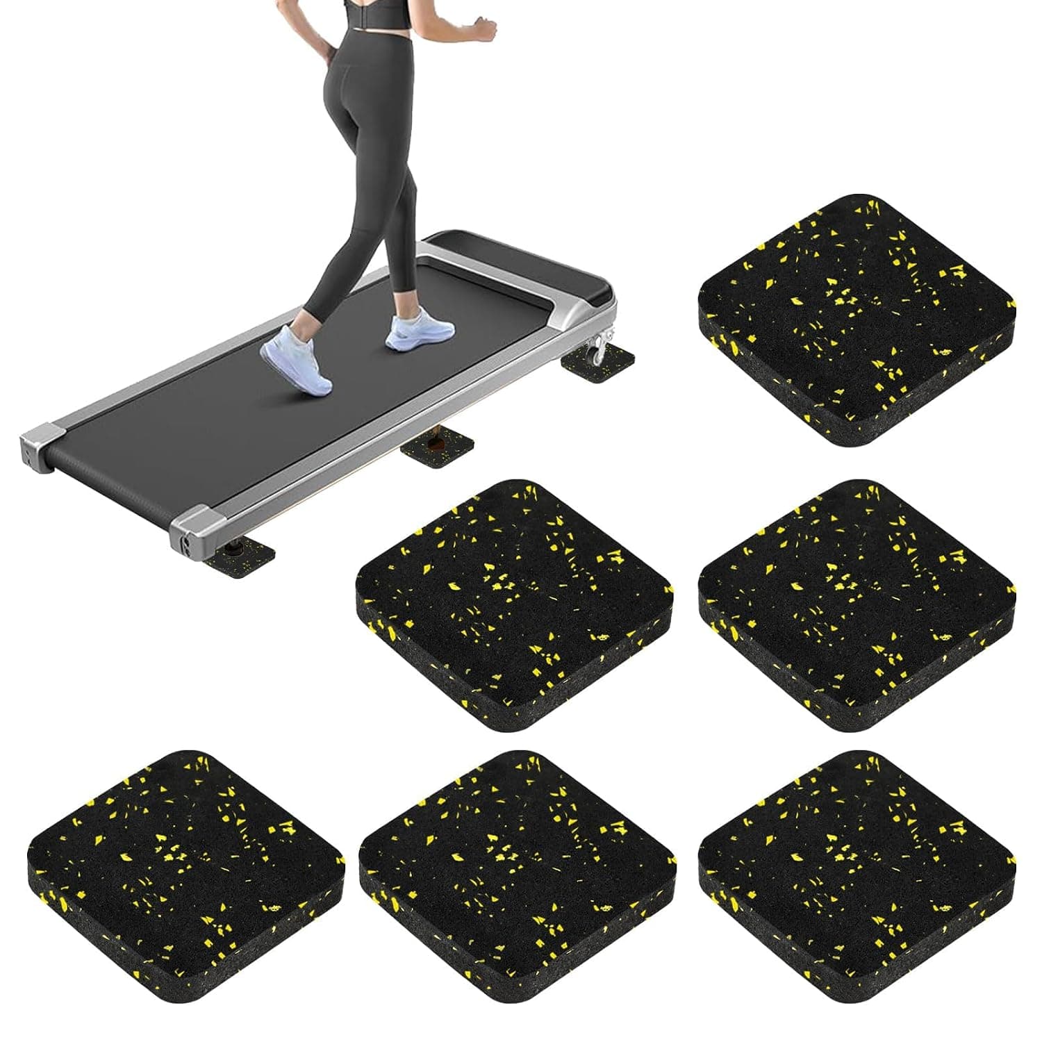 6 Pcs Walking Pad Floor Mat for Portable Treadmill - High Density Rubber Exercise Mat with Non Slip, Noise Reduction, Anti Vibration, Floor Protection, Ideal for Home Gym & Office Use
