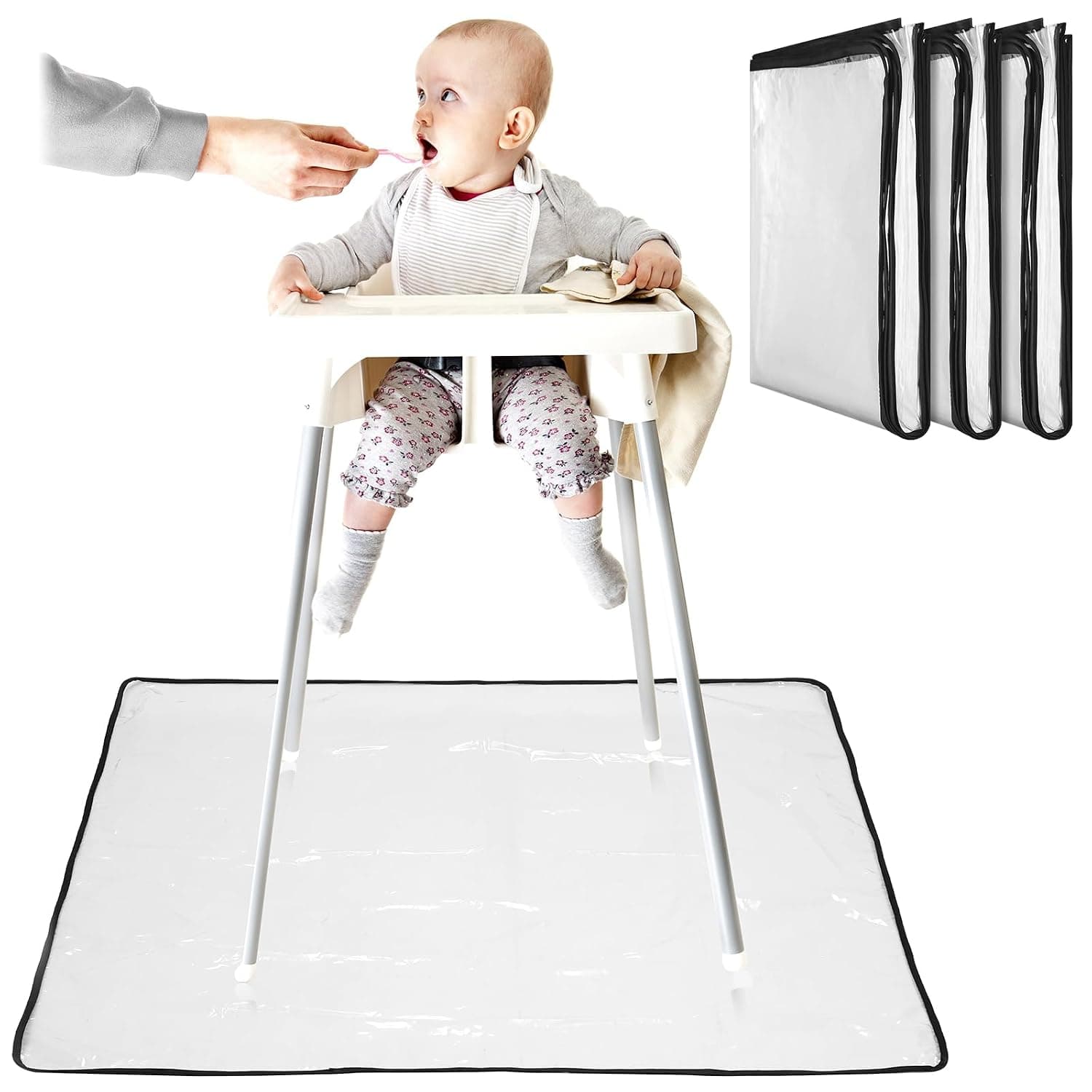 Wenqik 3 Pcs 47 x 47 Inch Baby Splat Mat for Under High Chair Mat Waterproof High Chair Cover Clear Plastic Floor Protector Splash Mat for Under High Chair Art Floor Cover for Food Spills Kids Room